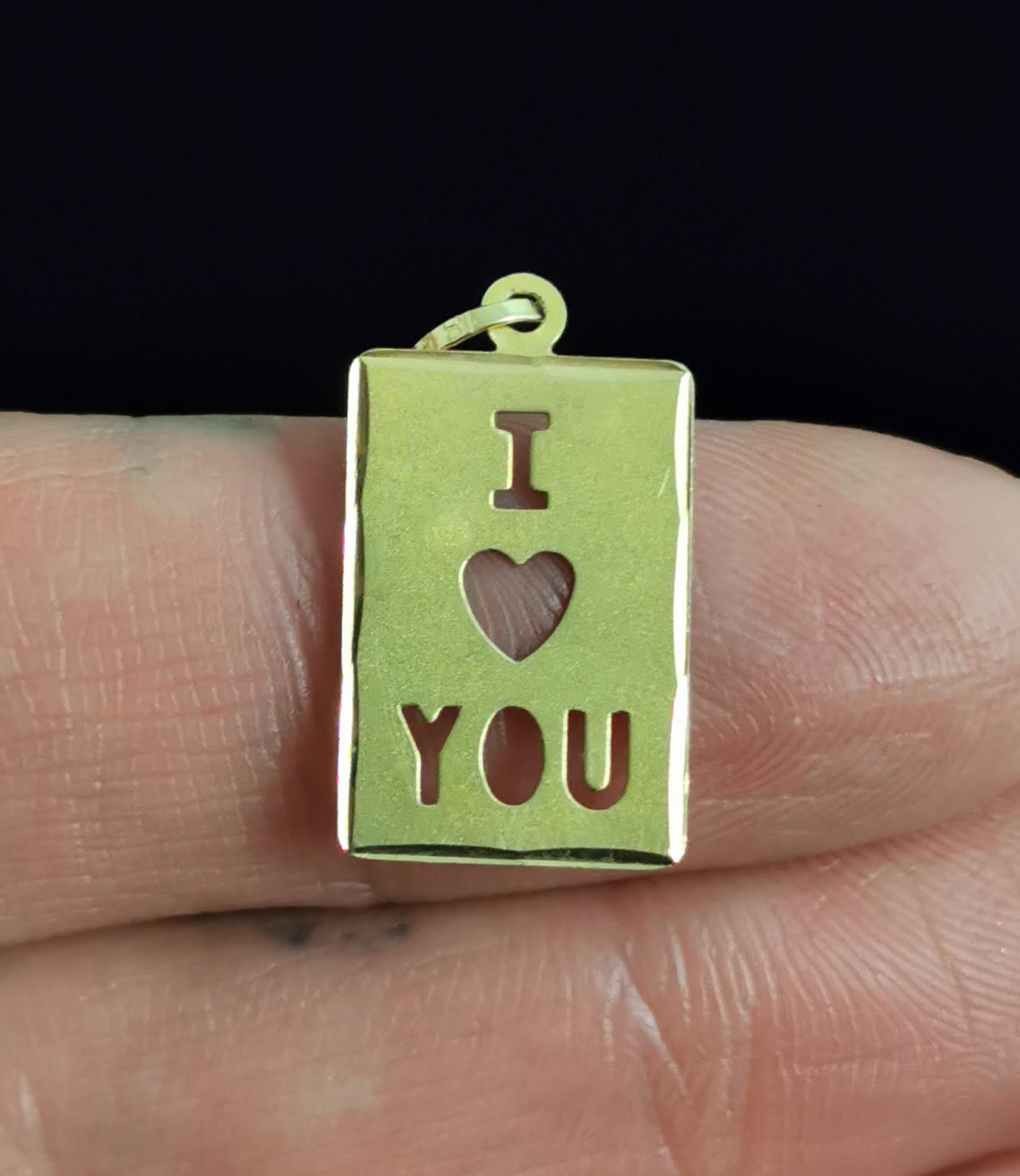 Vintage I Love You Pendant, 18 Karat Yellow Gold, Charm  7