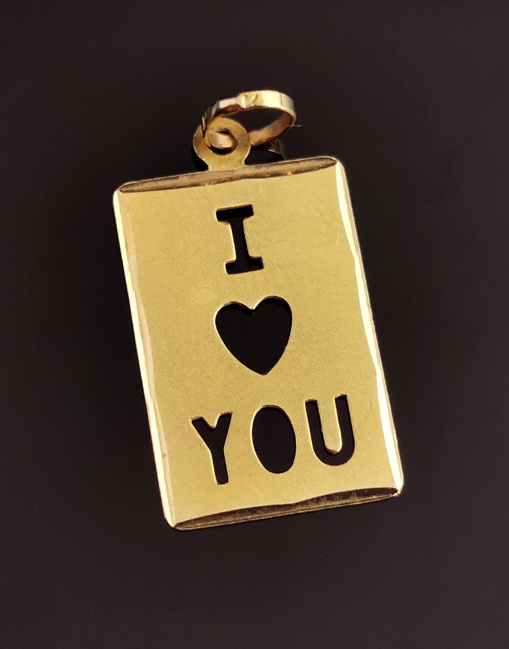 Vintage I Love You Pendant, 18 Karat Yellow Gold, Charm  8