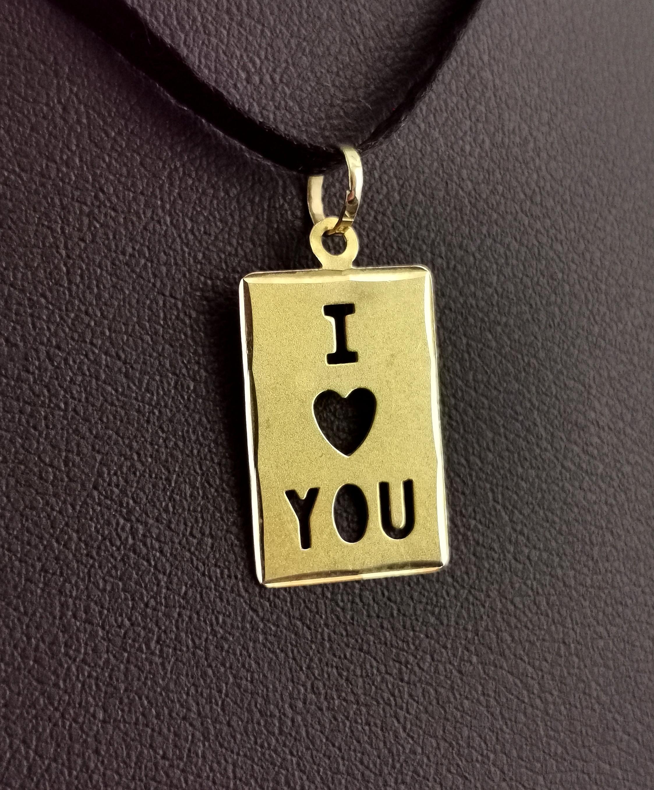 Vintage I Love You Pendant, 18 Karat Yellow Gold, Charm  2