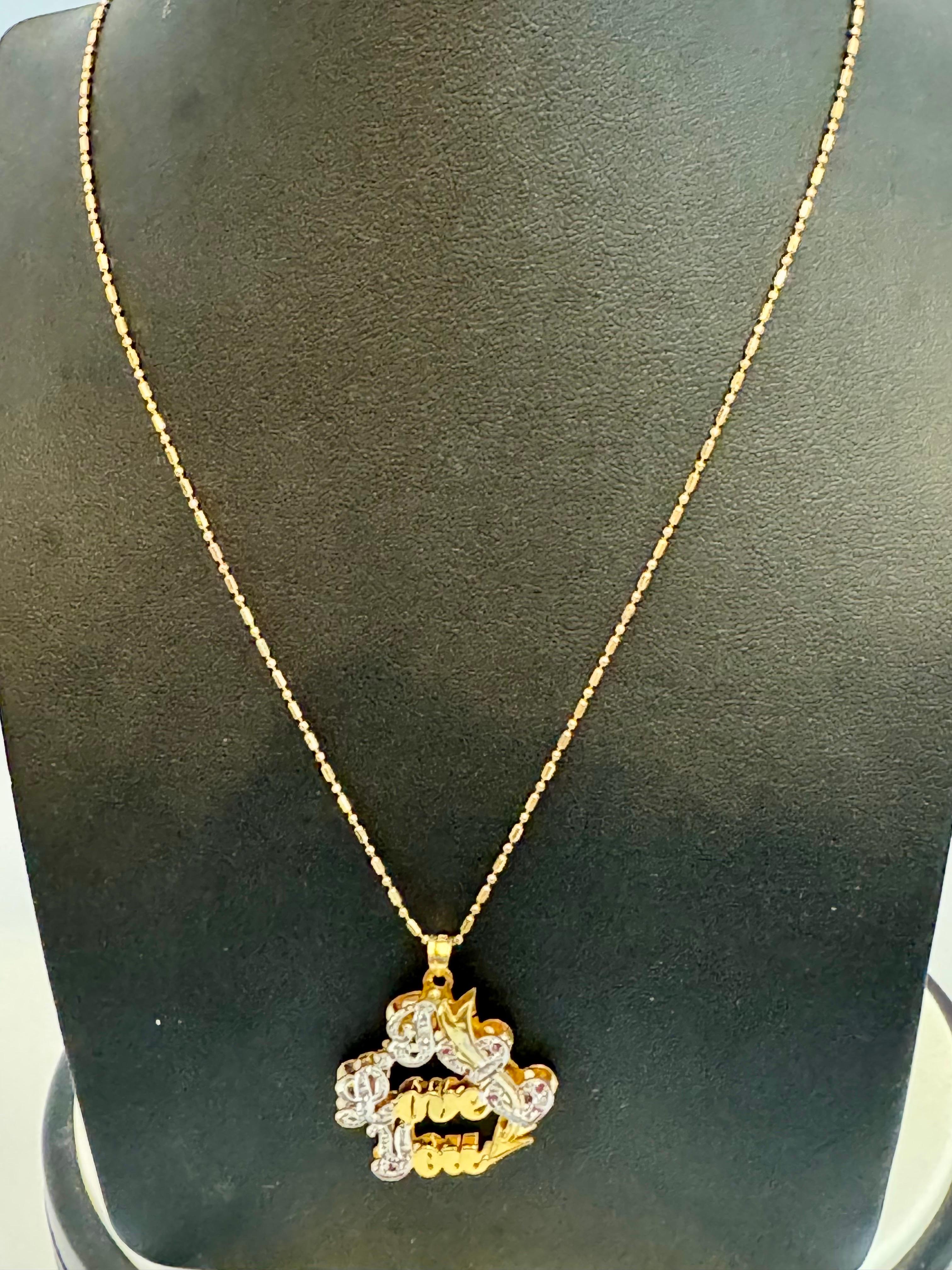 Vintage Ich liebe dich  Anhänger mit Rubin in 14 K Gelbgold Kette, 16