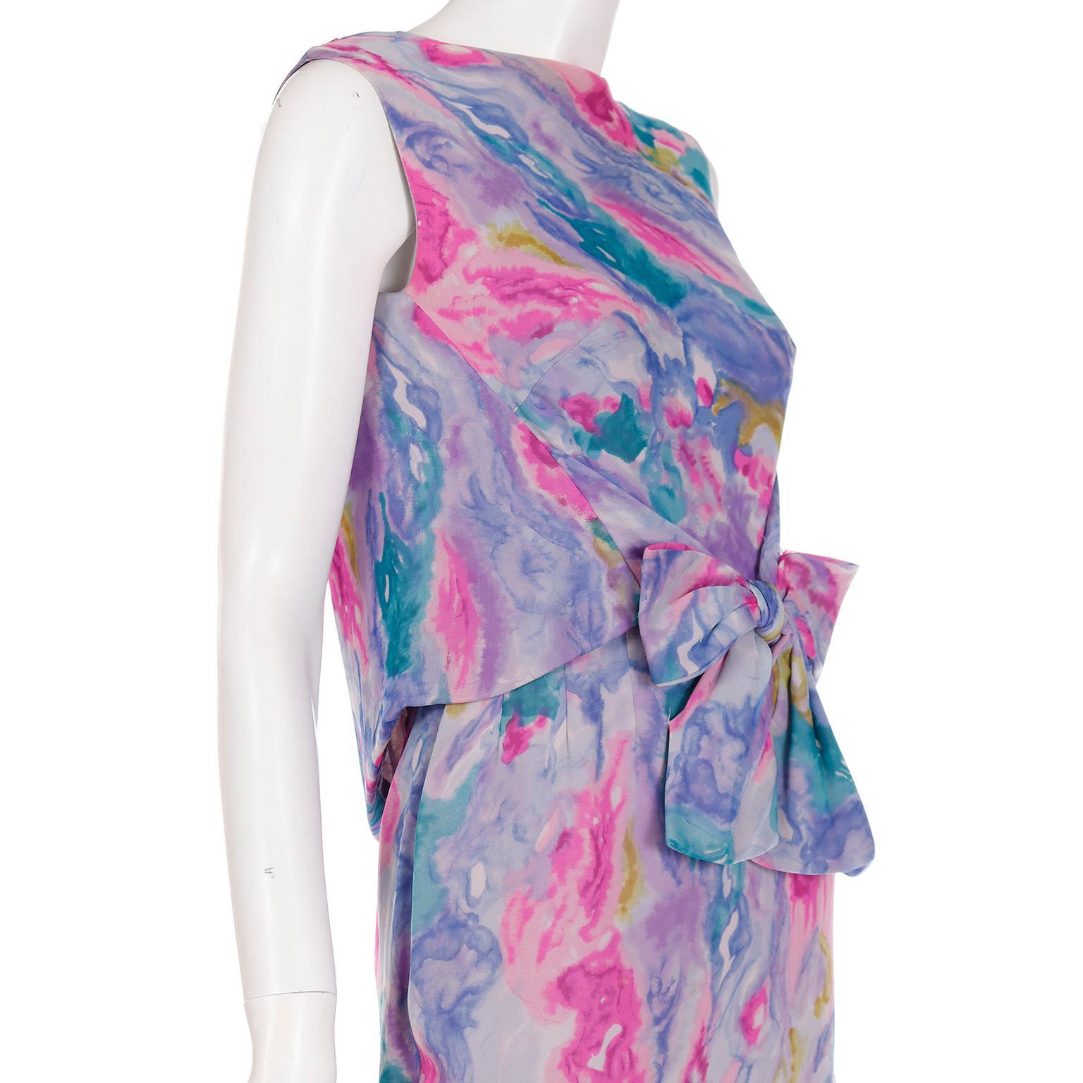 Purple Vintage 1960s I Magnin Vintage Dress in Silk Chiffon Watercolor Evening Dress For Sale