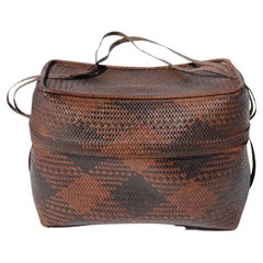 Vintage Iban Rattan Lidded Basket, West Kalimantan