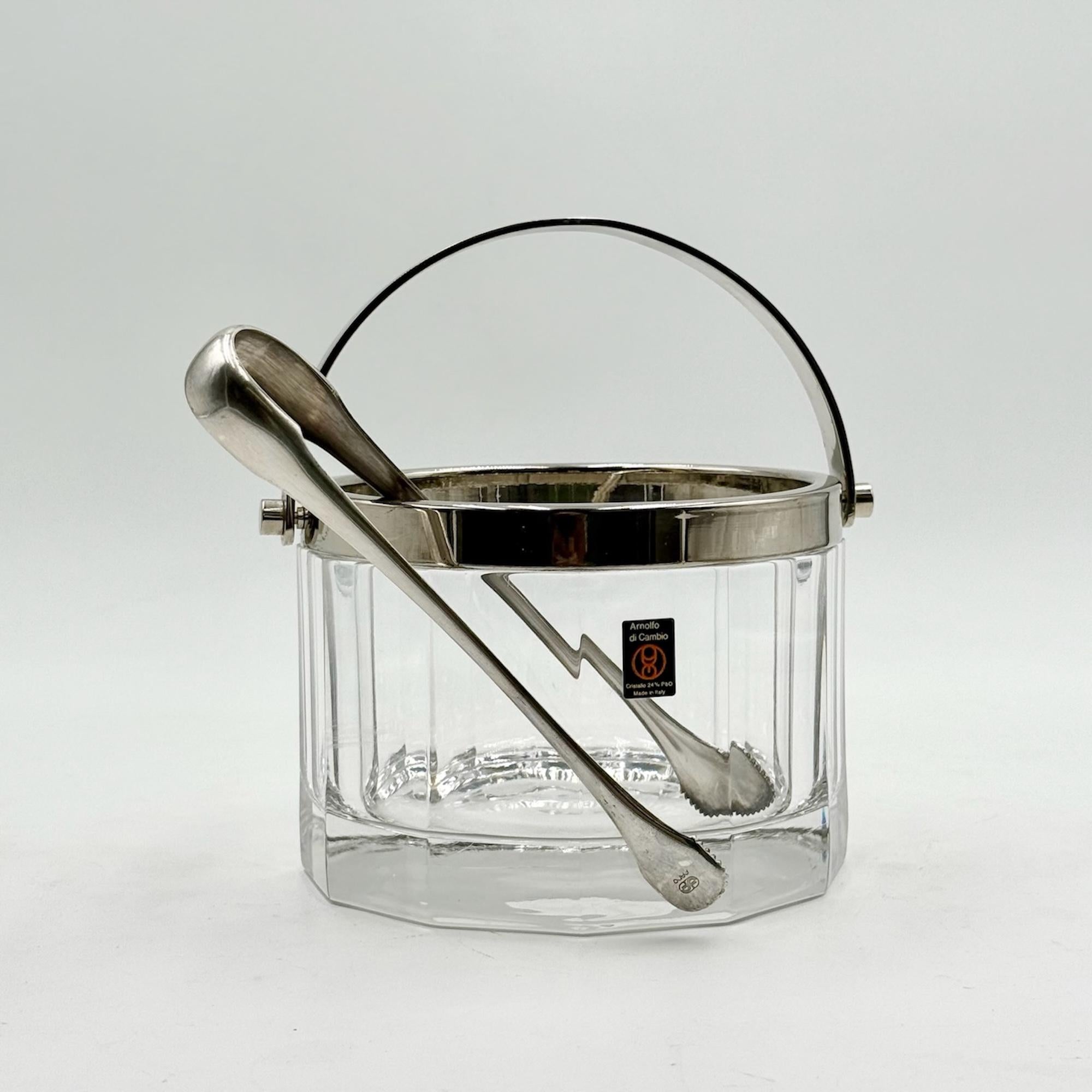 Métal Seau à glace Arnolfo Di Cambio en cristal et métal, design italien des années 80 en vente