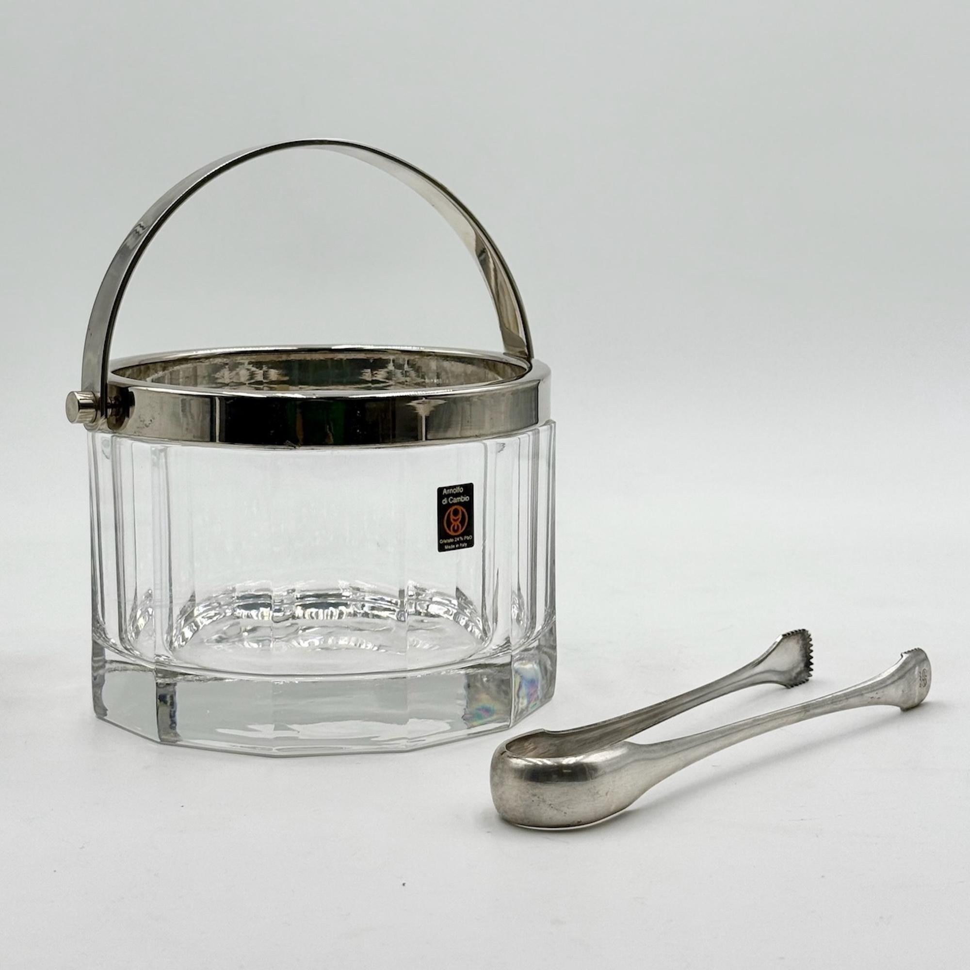 Seau à glace Arnolfo Di Cambio en cristal et métal, design italien des années 80 en vente 2