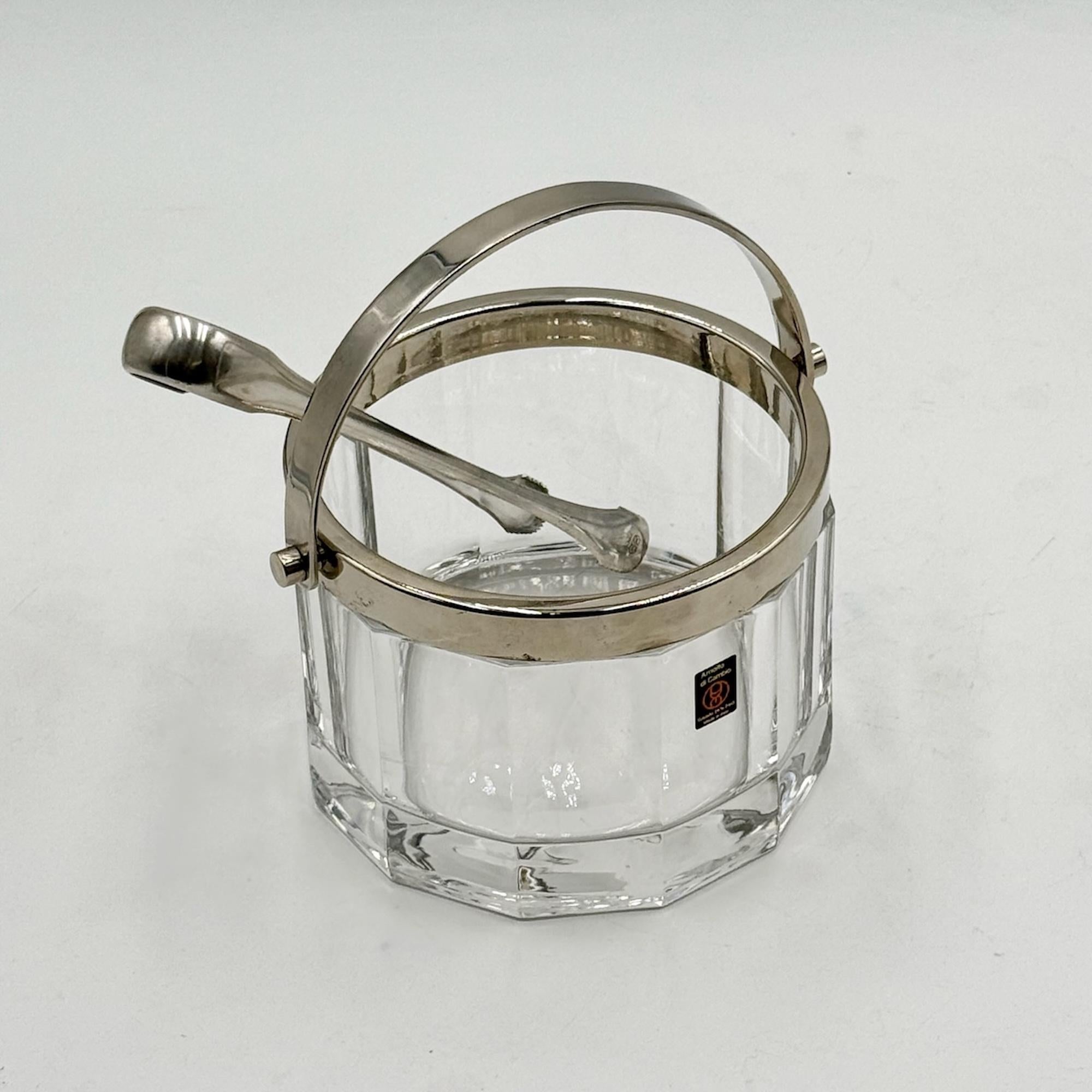 Seau à glace Arnolfo Di Cambio en cristal et métal, design italien des années 80 en vente 3