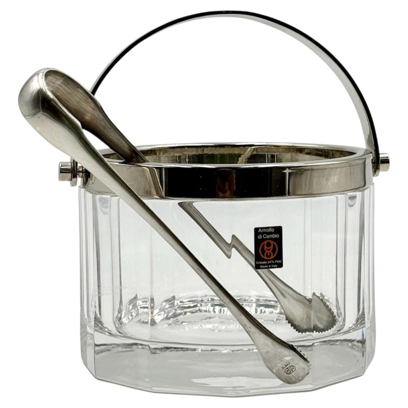 Pre-owned Arnolfo Di Cambio Vintage Ice Bucket  In Crystal And Metal, 80s Italian Design In Gray
