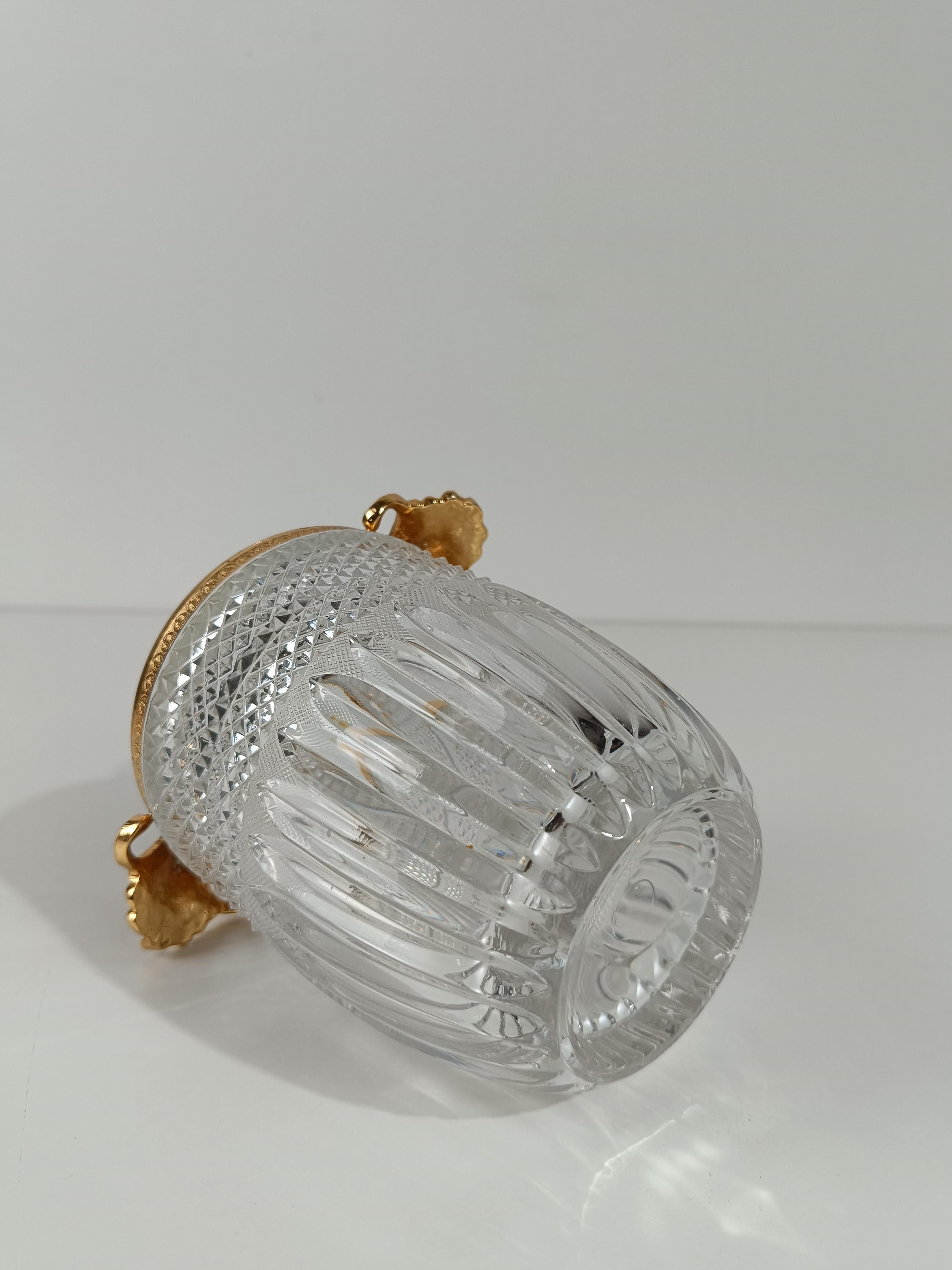 Vintage Ice Bucket in Cut Crystal with gilded metal Shells in Rococo Style For Sale 5