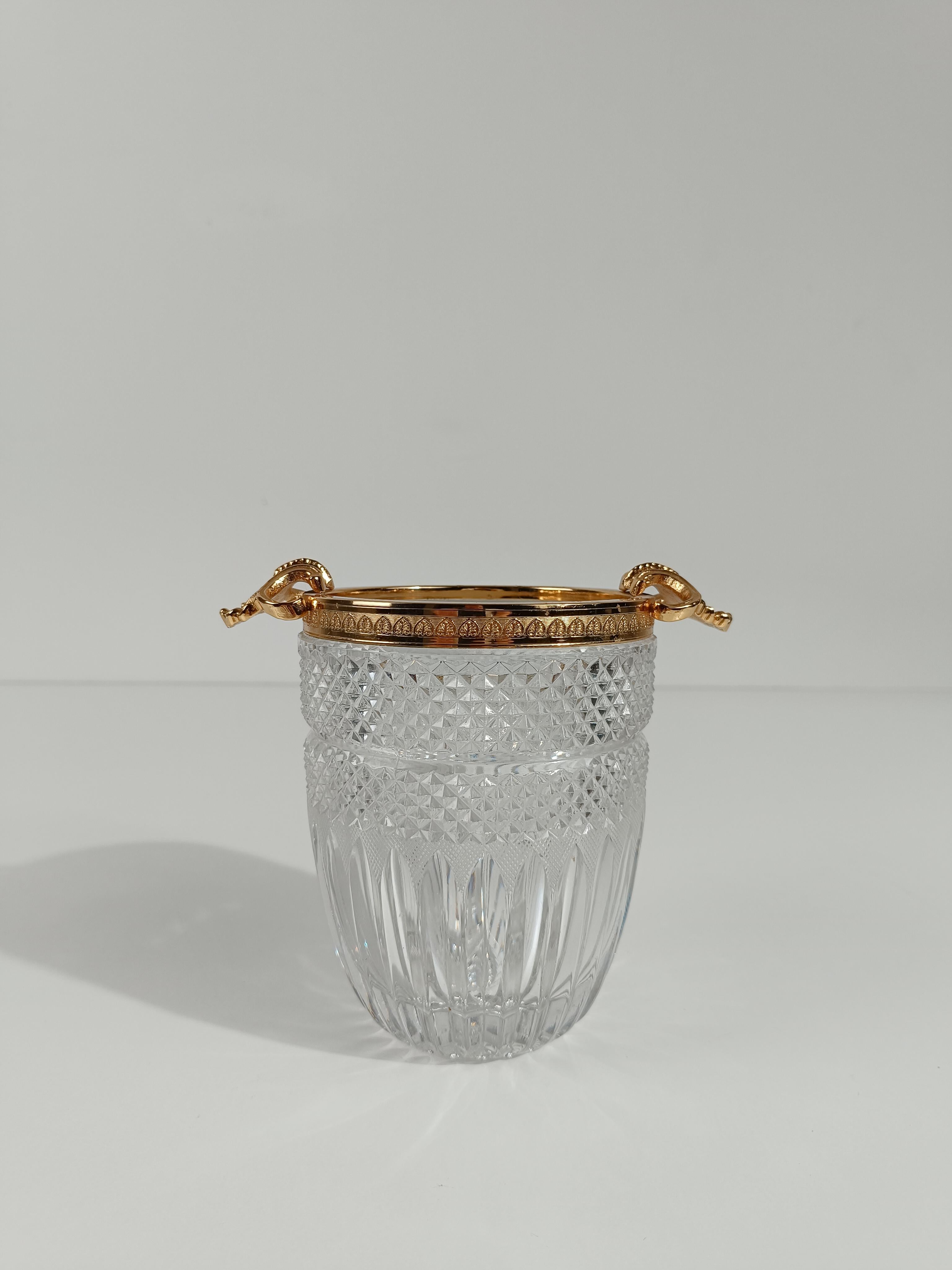 Vintage Ice Bucket in Cut Crystal with gilded metal Shells in Rococo Style For Sale 11