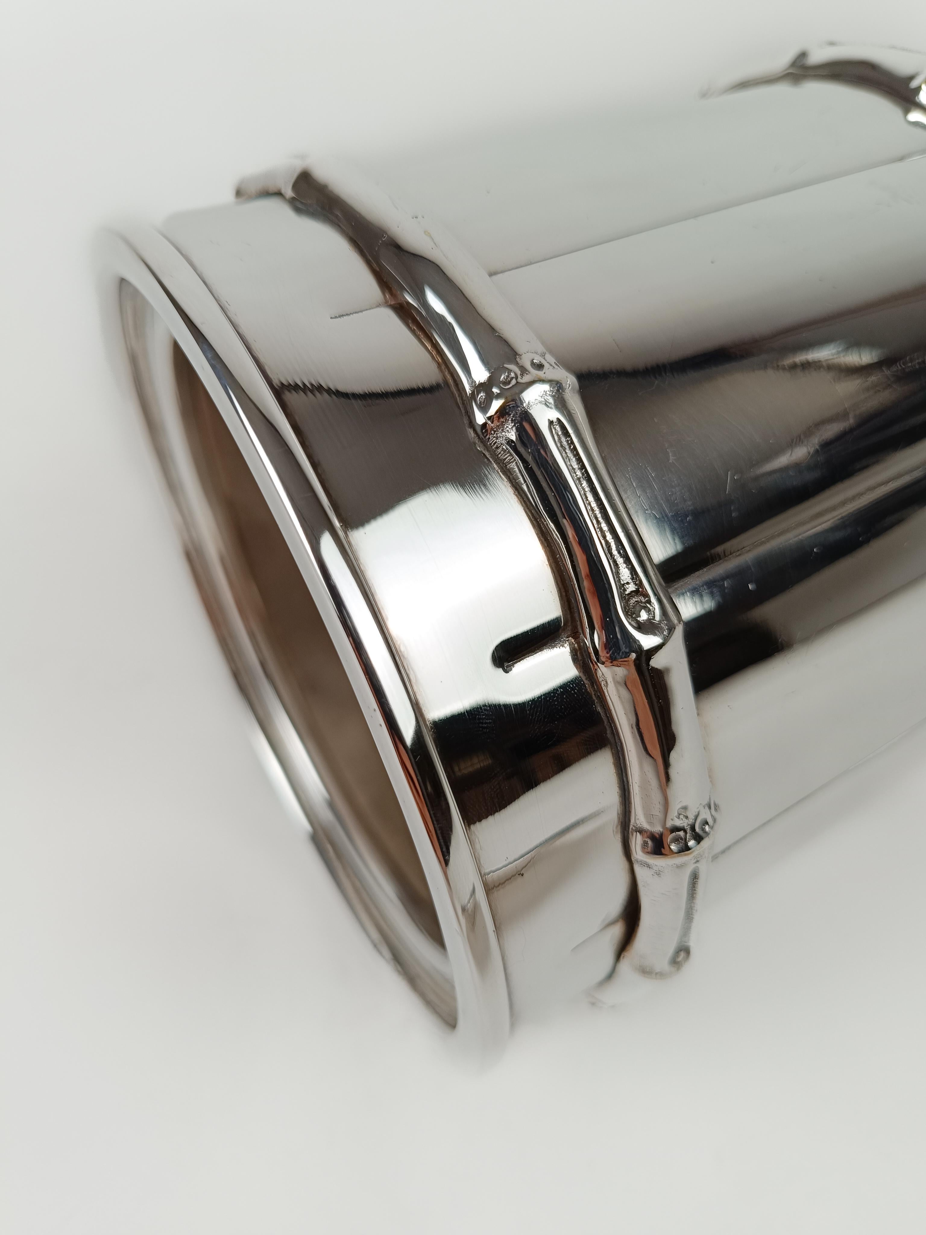 Seau à glace vintage en faux bambou plaqué argent, Maison Baguès Style,  70s en vente 5