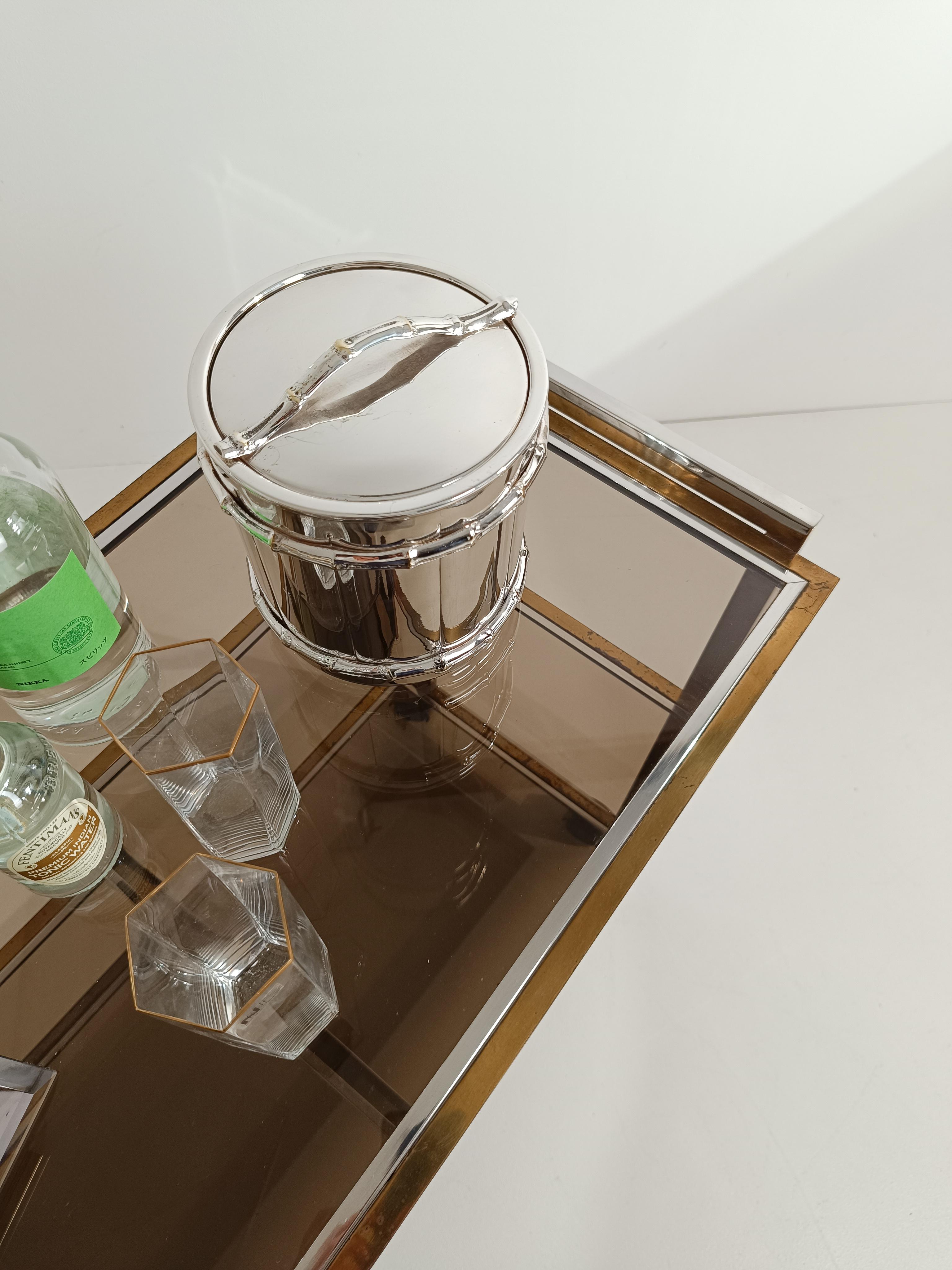 Seau à glace vintage en faux bambou plaqué argent, Maison Baguès Style,  70s en vente 1
