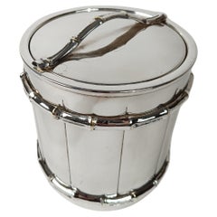 Seau à glace vintage en faux bambou plaqué argent, Maison Baguès Style,  70s