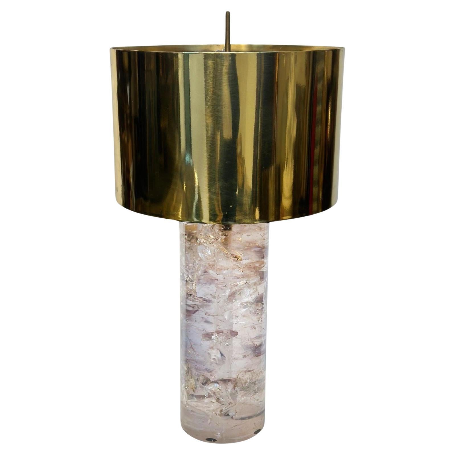 Vintage "Ice -Cracked" Resin & Brass Shade Table Lamp For Sale