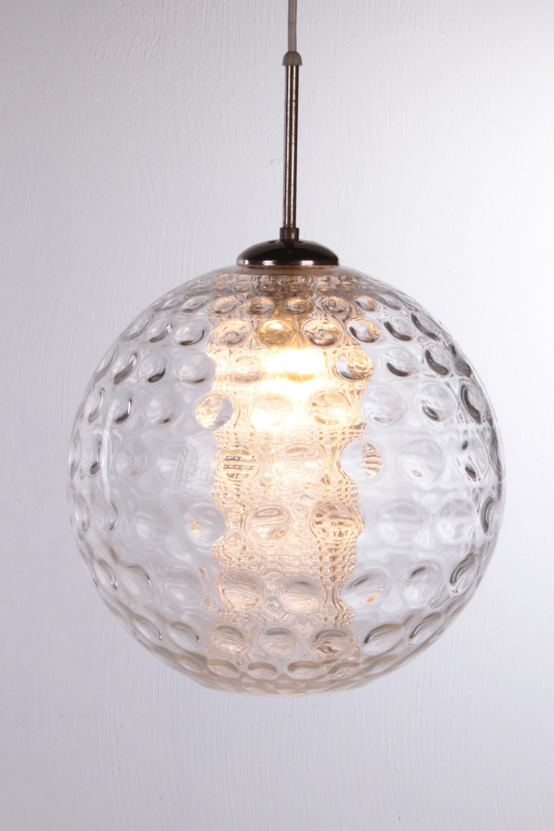 Vintage Ice Glass Ball Pendant Lamp by Doria Leuchten, 1960s For Sale 3