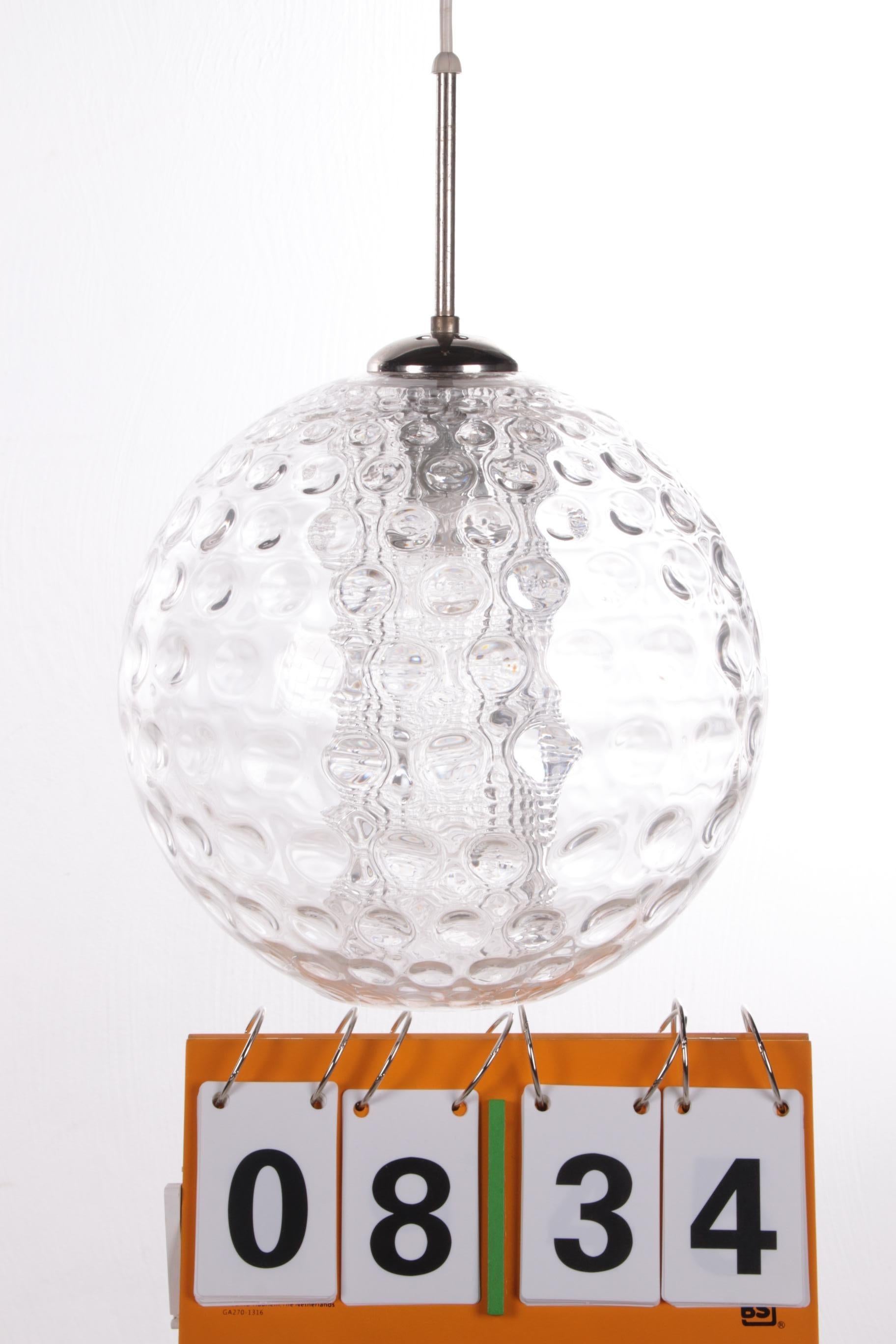Vintage Ice Glass Ball Pendant Lamp by Doria Leuchten, 1960s For Sale 5