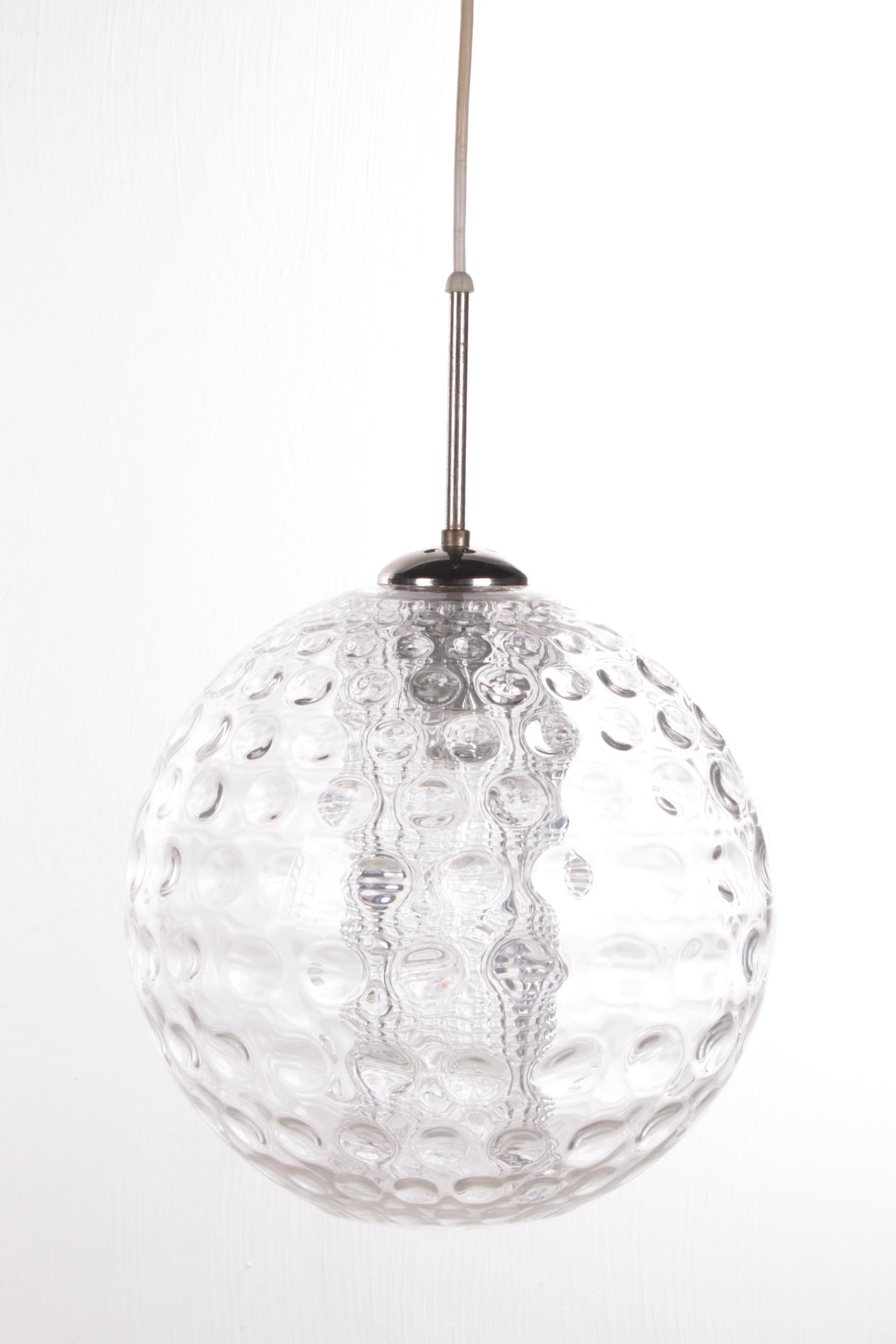 Vintage Ice Glass Ball Pendant Lamp by Doria Leuchten, 1960s For Sale 6