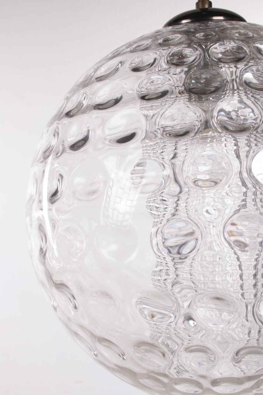 Mid-Century Modern Vintage Ice Glass Ball Pendant Lamp by Doria Leuchten, 1960s For Sale