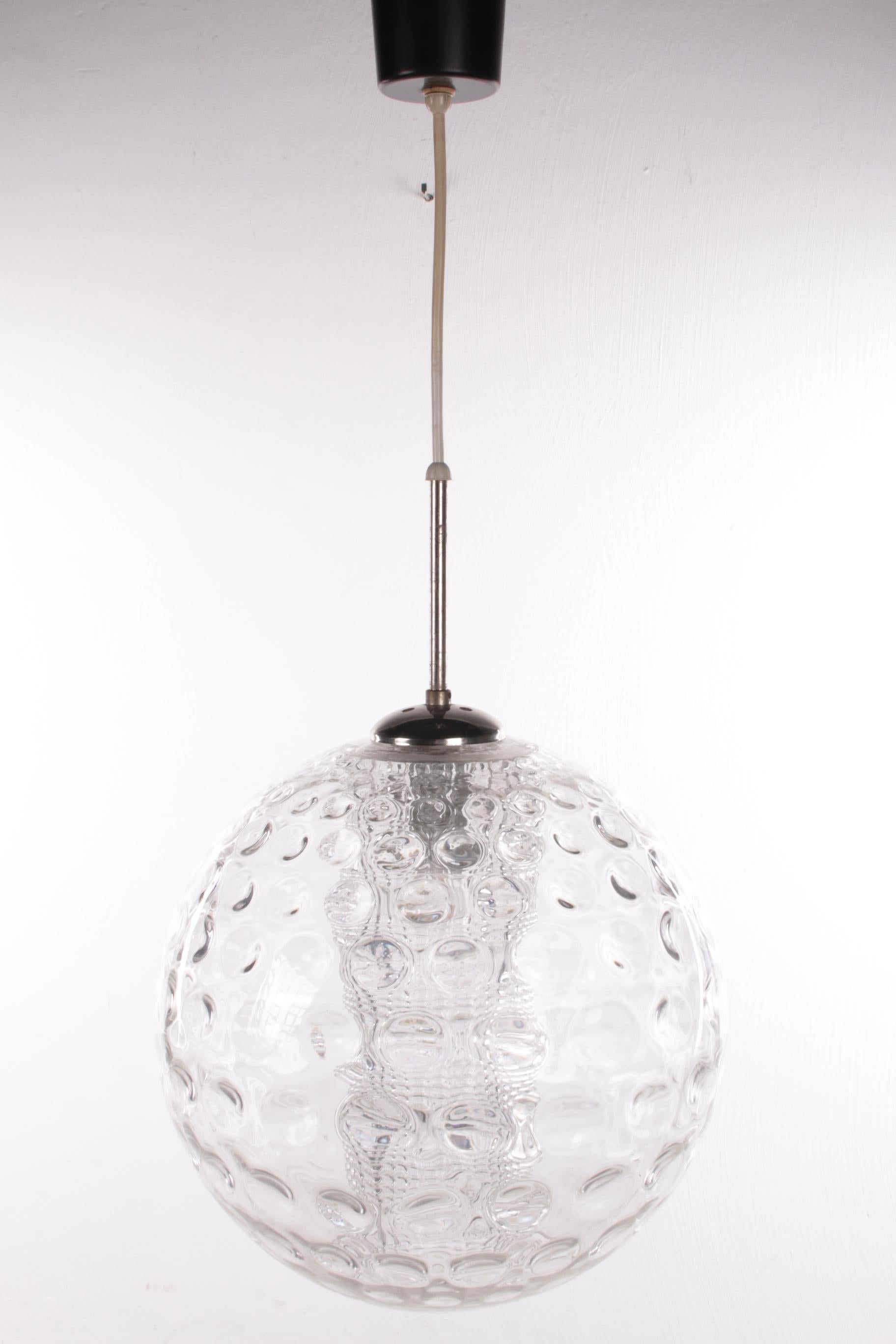 20th Century Vintage Ice Glass Ball Pendant Lamp by Doria Leuchten, 1960s For Sale