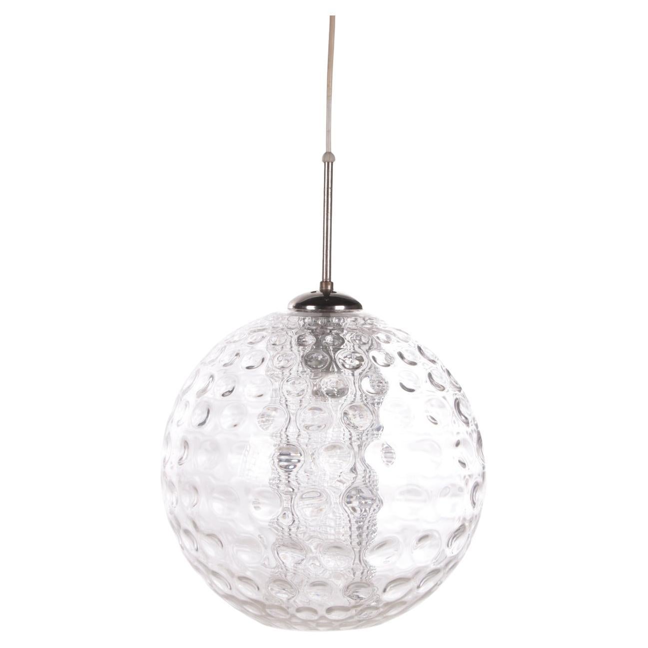 Vintage Ice Glass Ball Pendant Lamp by Doria Leuchten, 1960s For Sale