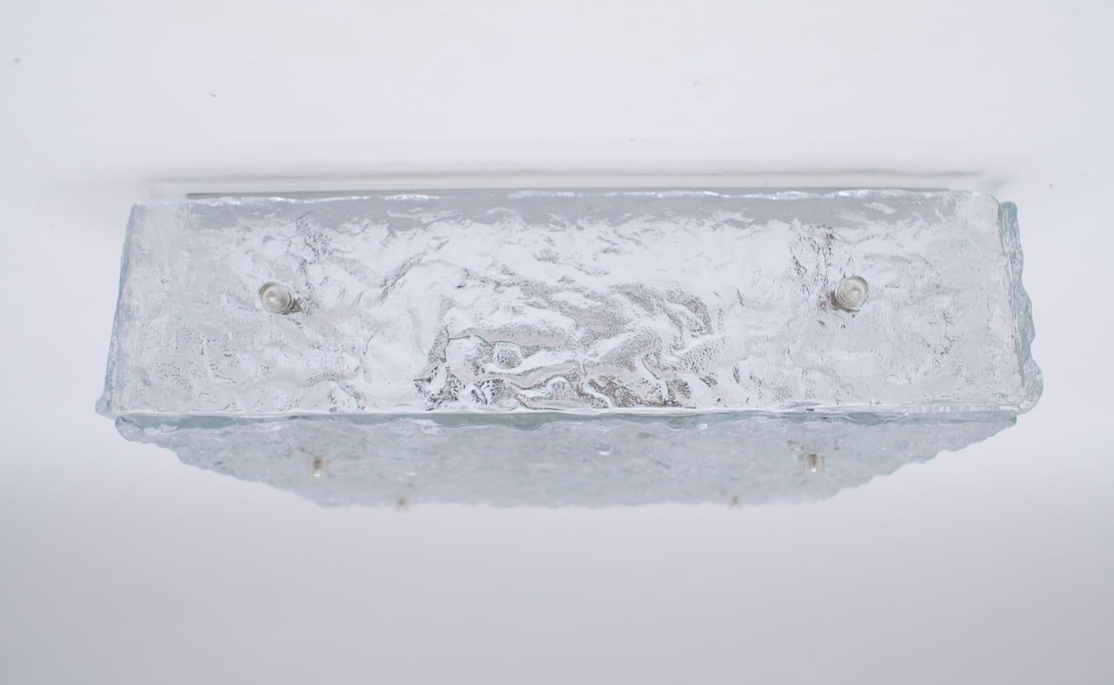 Mid-Century Modern Vintage Ice Glass Flushmount from Kalmar Franken KG, Austria, 1970s