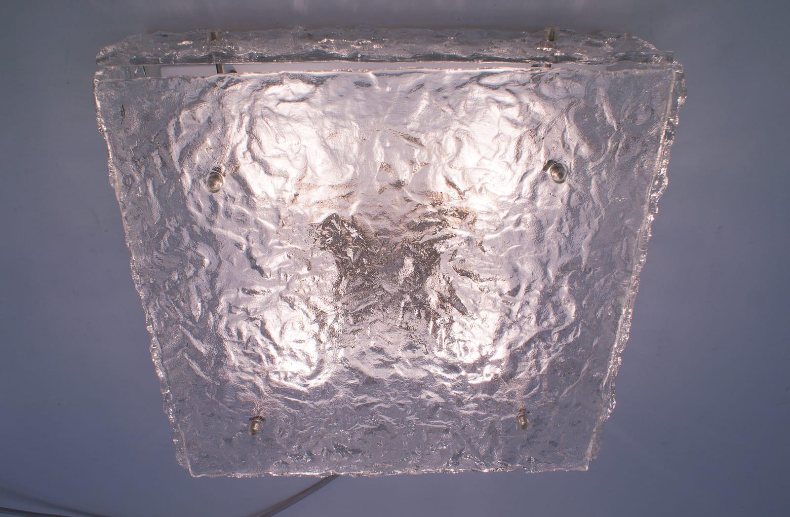 Austrian Vintage Ice Glass Flushmount from Kalmar Franken KG, Austria, 1970s