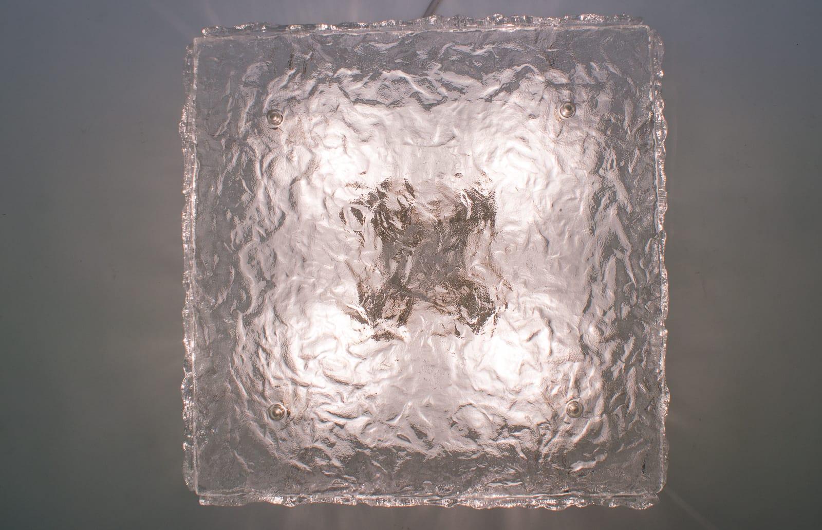 Vintage Ice Glass Flushmount from Kalmar Franken KG, Austria, 1970s In Good Condition In Nürnberg, Bayern