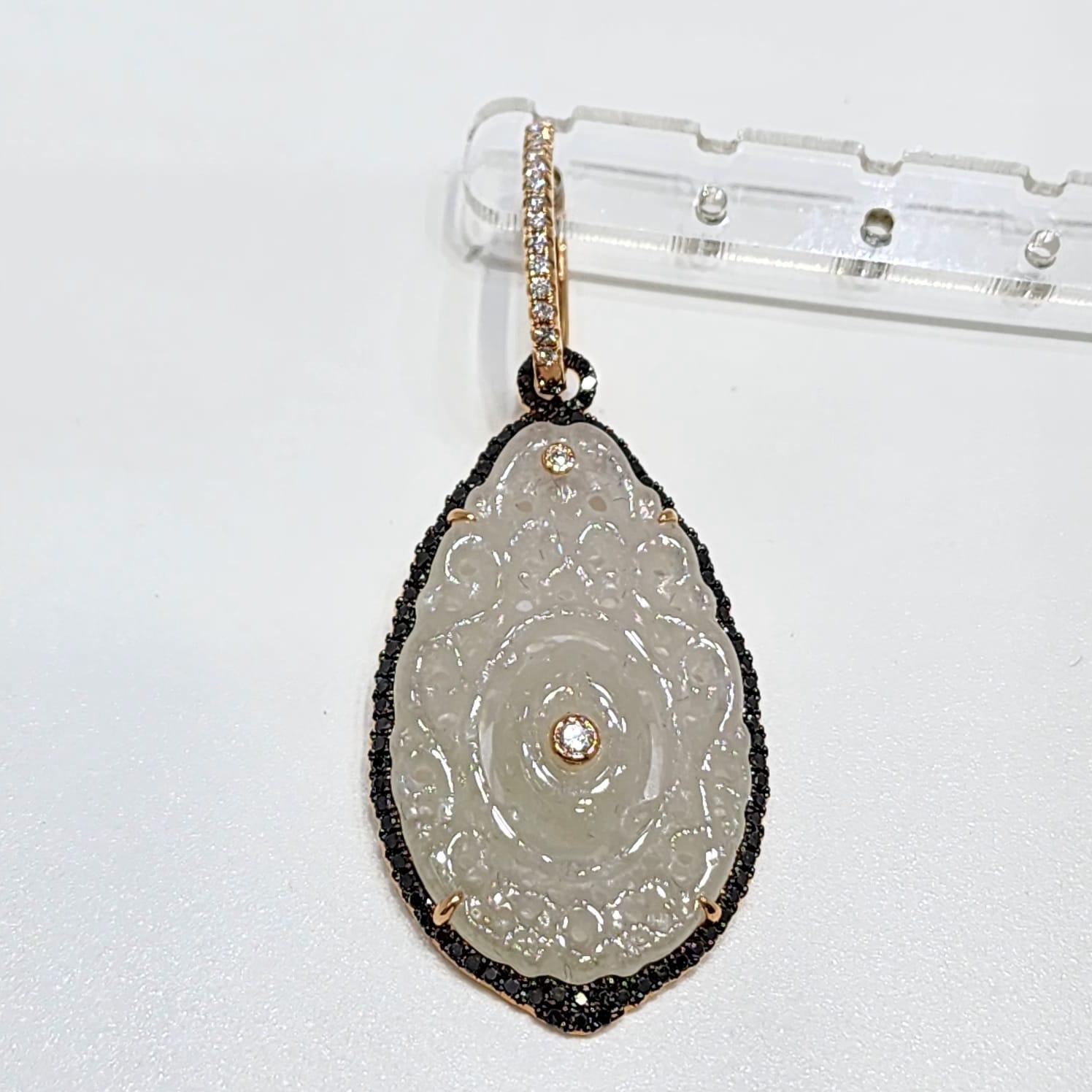 Vintage Ice Jadeite Diamond Drop Earring in 18K Rose Gold For Sale 2