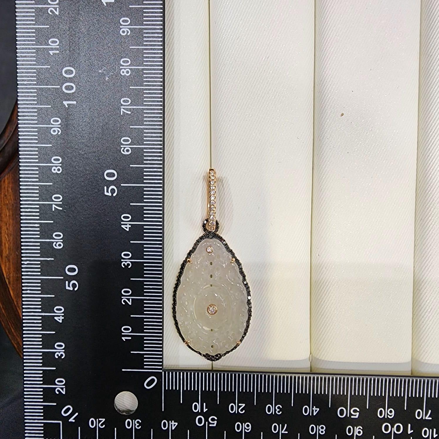 Vintage Ice Jadeite Diamond Drop Earring in 18K Rose Gold For Sale 3