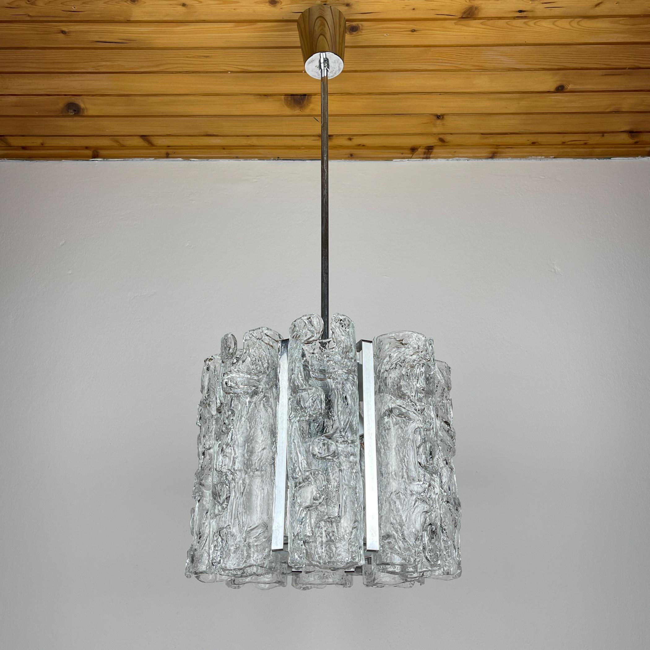 20th Century Vintage Ice Murano chandelier by AV Mazzega, Italy 1970s For Sale
