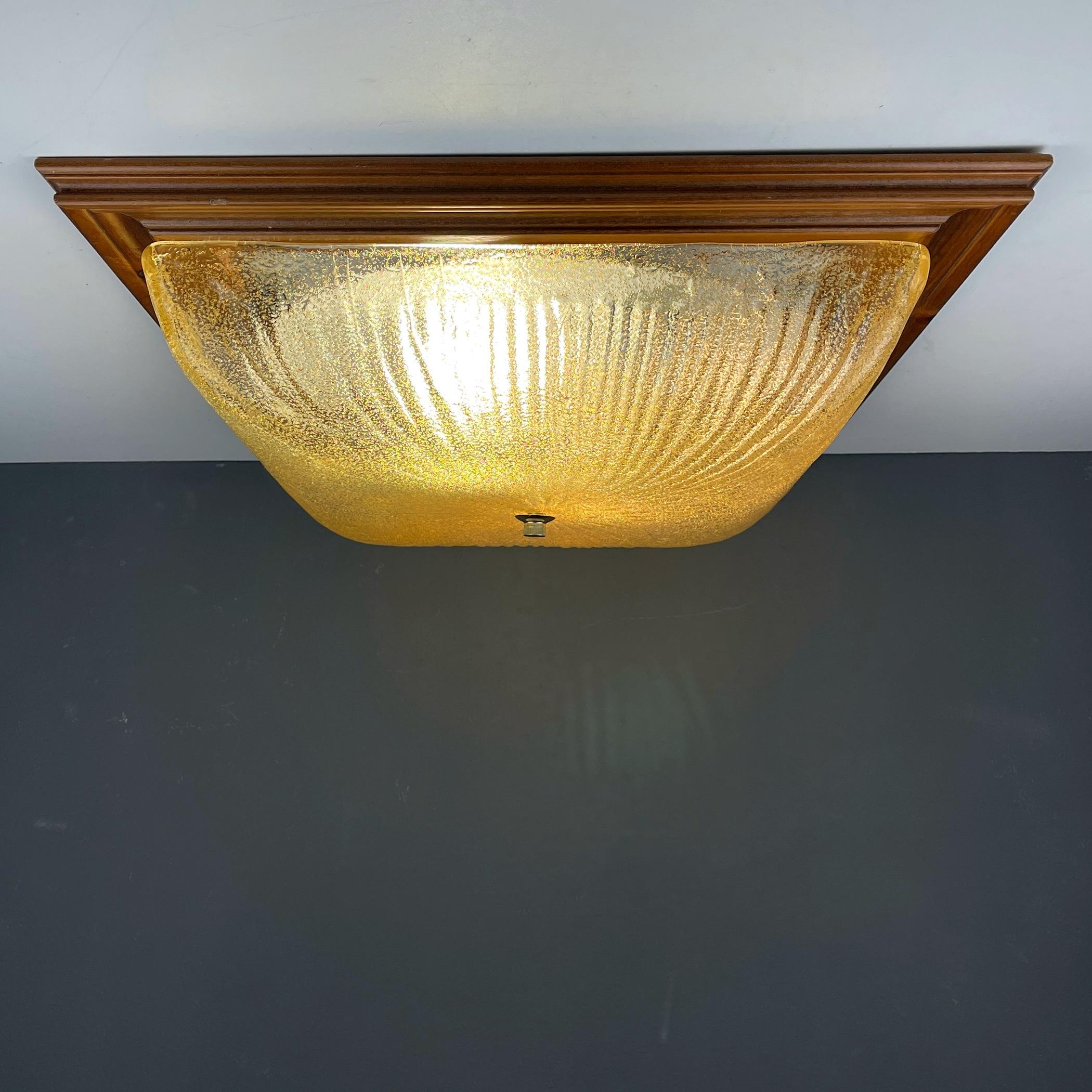 Vintage ice murano glass ceiling lamp Italy 1970s For Sale 3