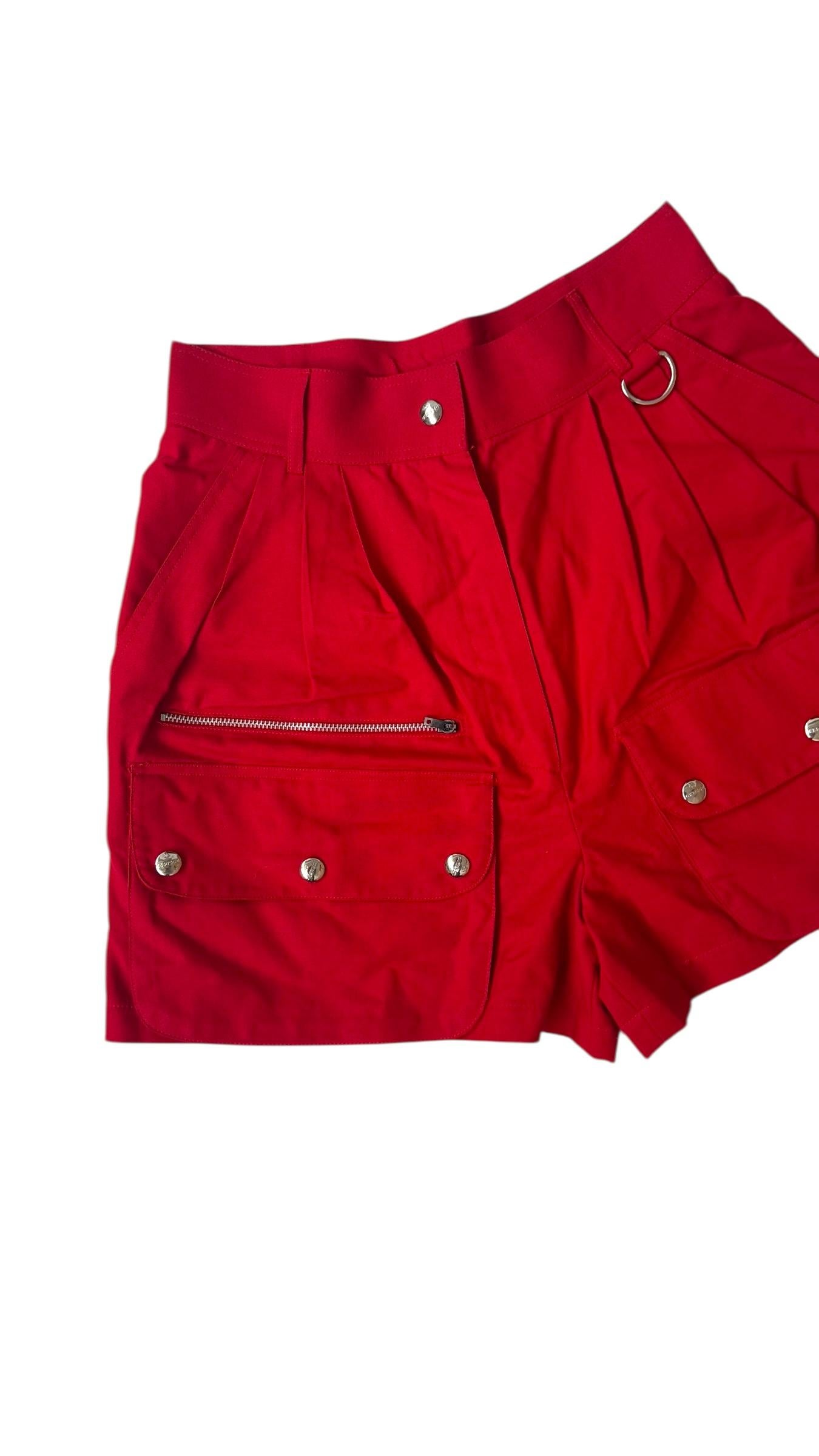 Vintage Iceberg Red Cotton Utility Shorts - No import duty! We pay for it in vendita 6