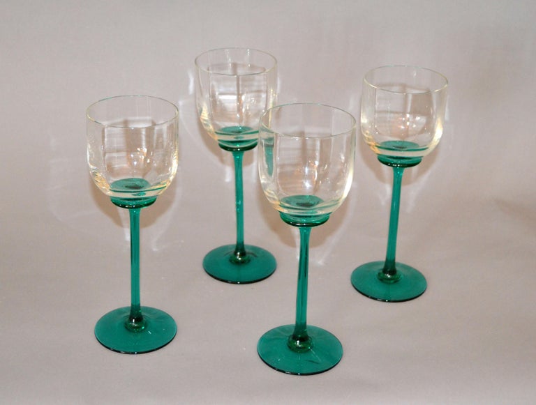 Vintage Icet Arte Murano Clear and Green Wine Glasses with Wine Cooler