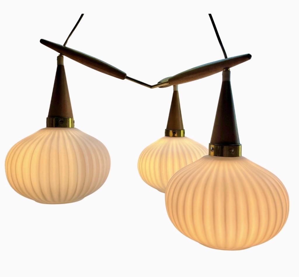 Teak Vintage iconic 3 Globes Cascade lamp by Massive Belgium 1960s For Sale