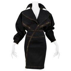 Vintage Iconic Azzedine Alaia Black Denim Zipper Dress 1986