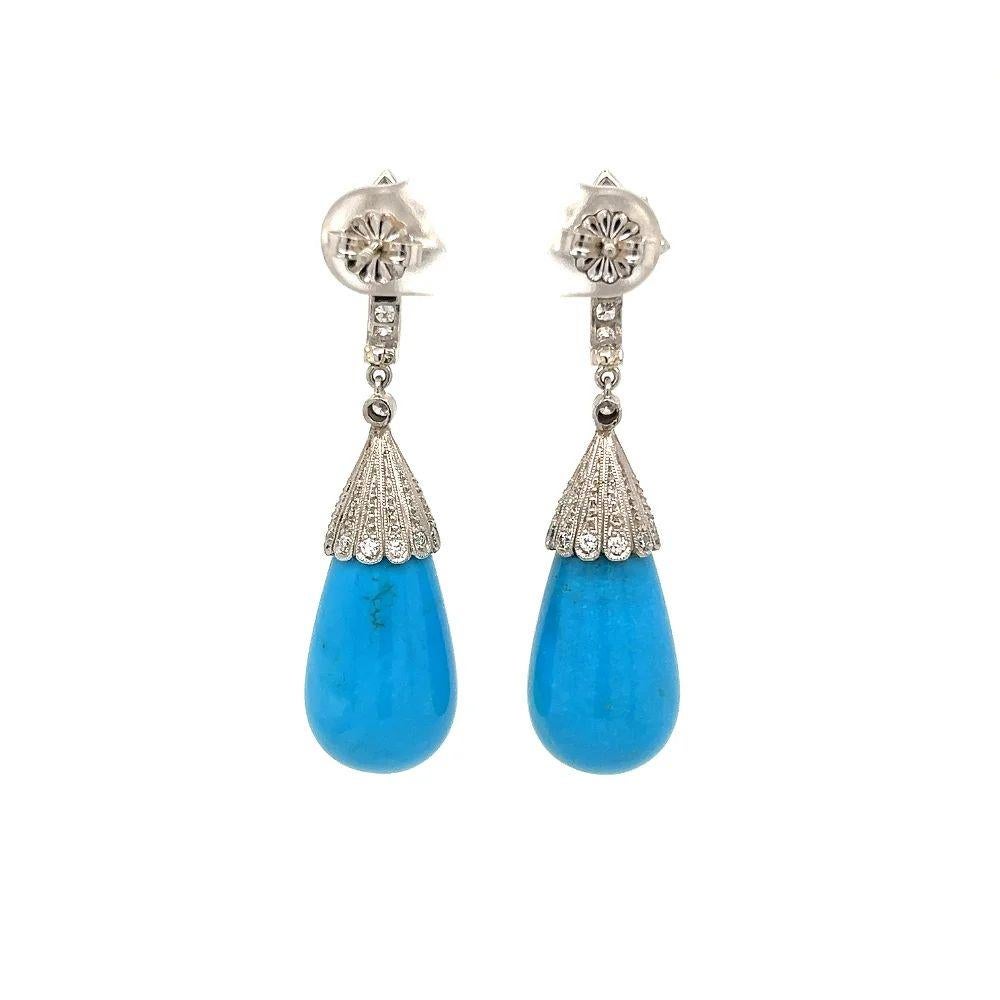 Vintage Iconic CARTIER Art Deco Turquoise and Diamond Platinum Drop Earrings In Excellent Condition For Sale In Montreal, QC