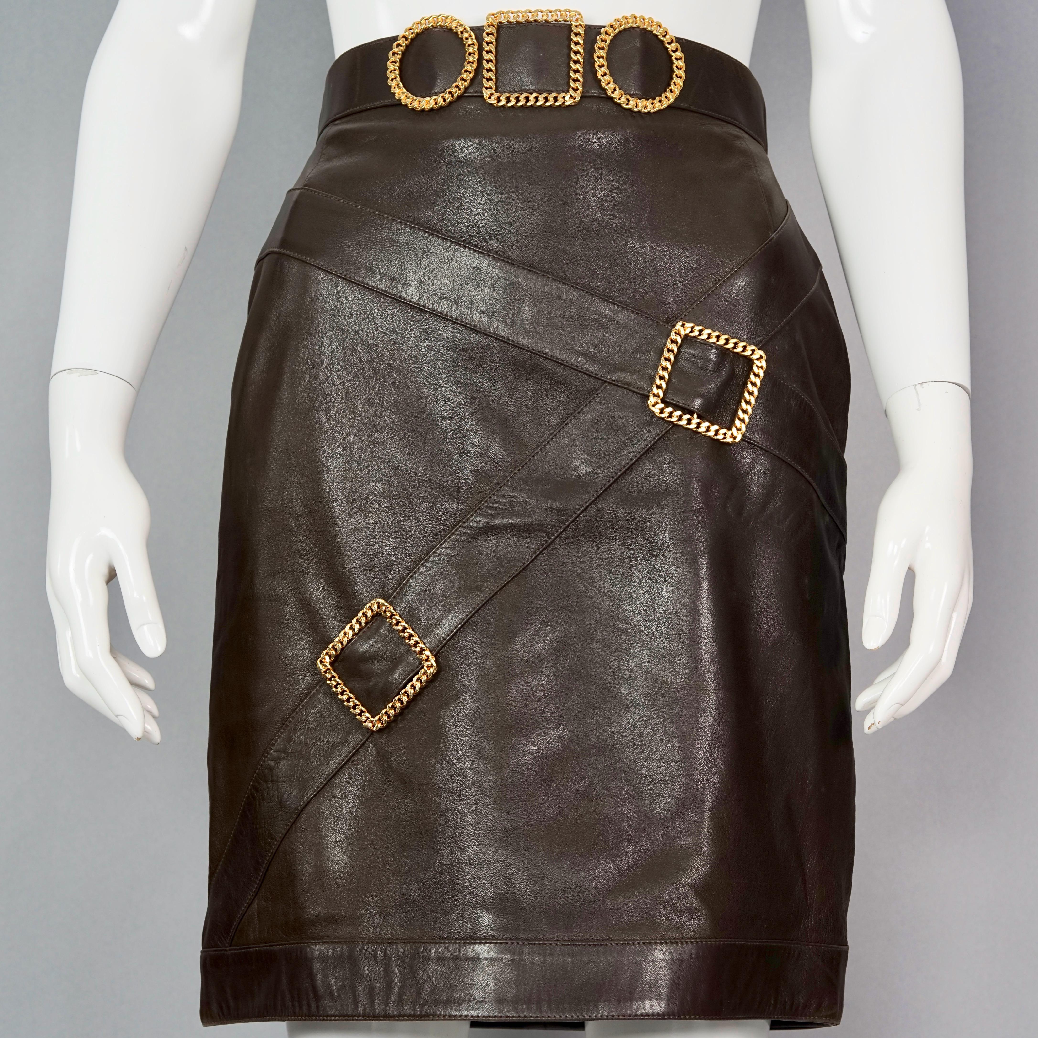 Black Vintage Iconic CHANEL Buckle Leather Skirt For Sale