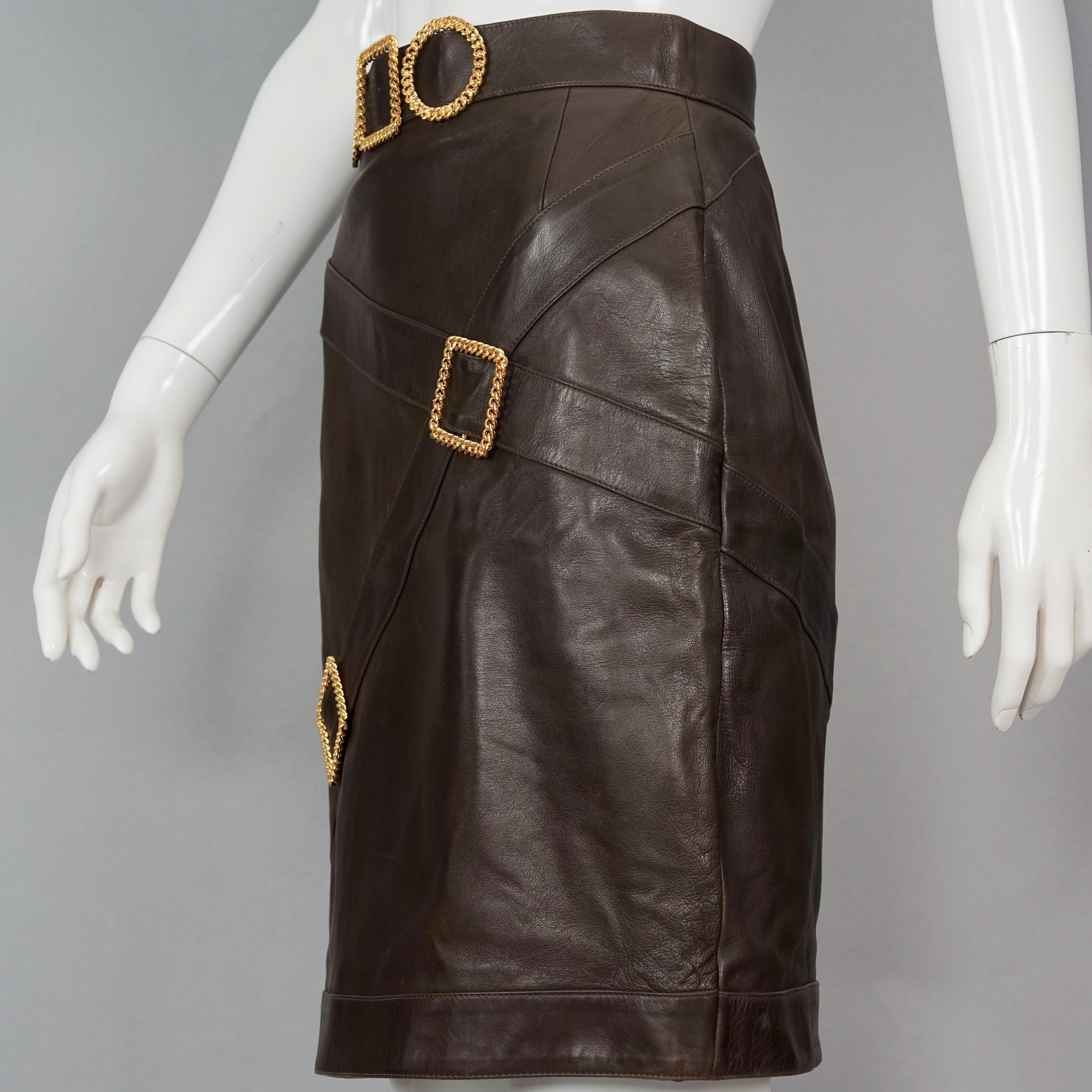 Women's Vintage Iconic CHANEL Buckle Leather Skirt For Sale