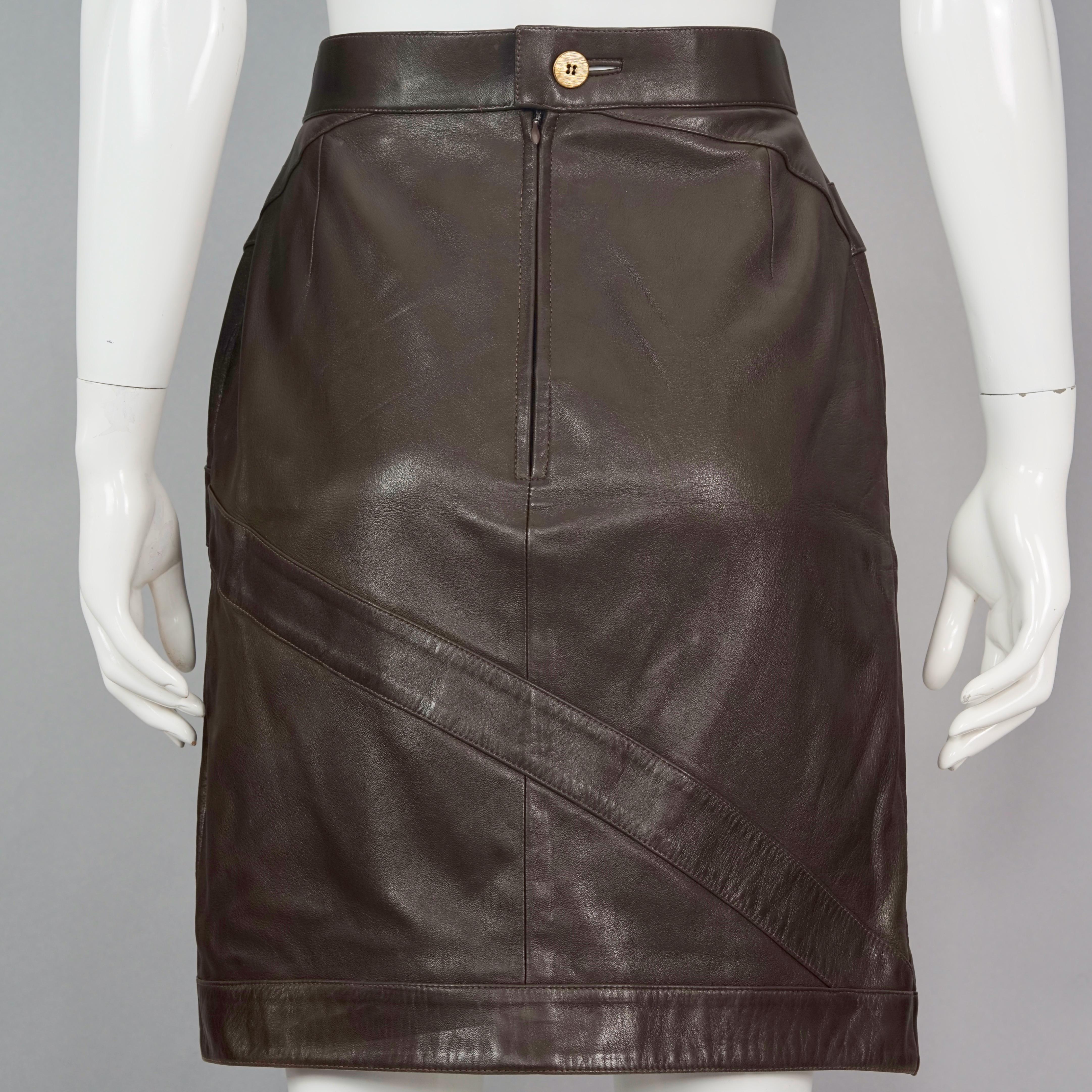 Vintage Iconic CHANEL Buckle Leather Skirt For Sale 1