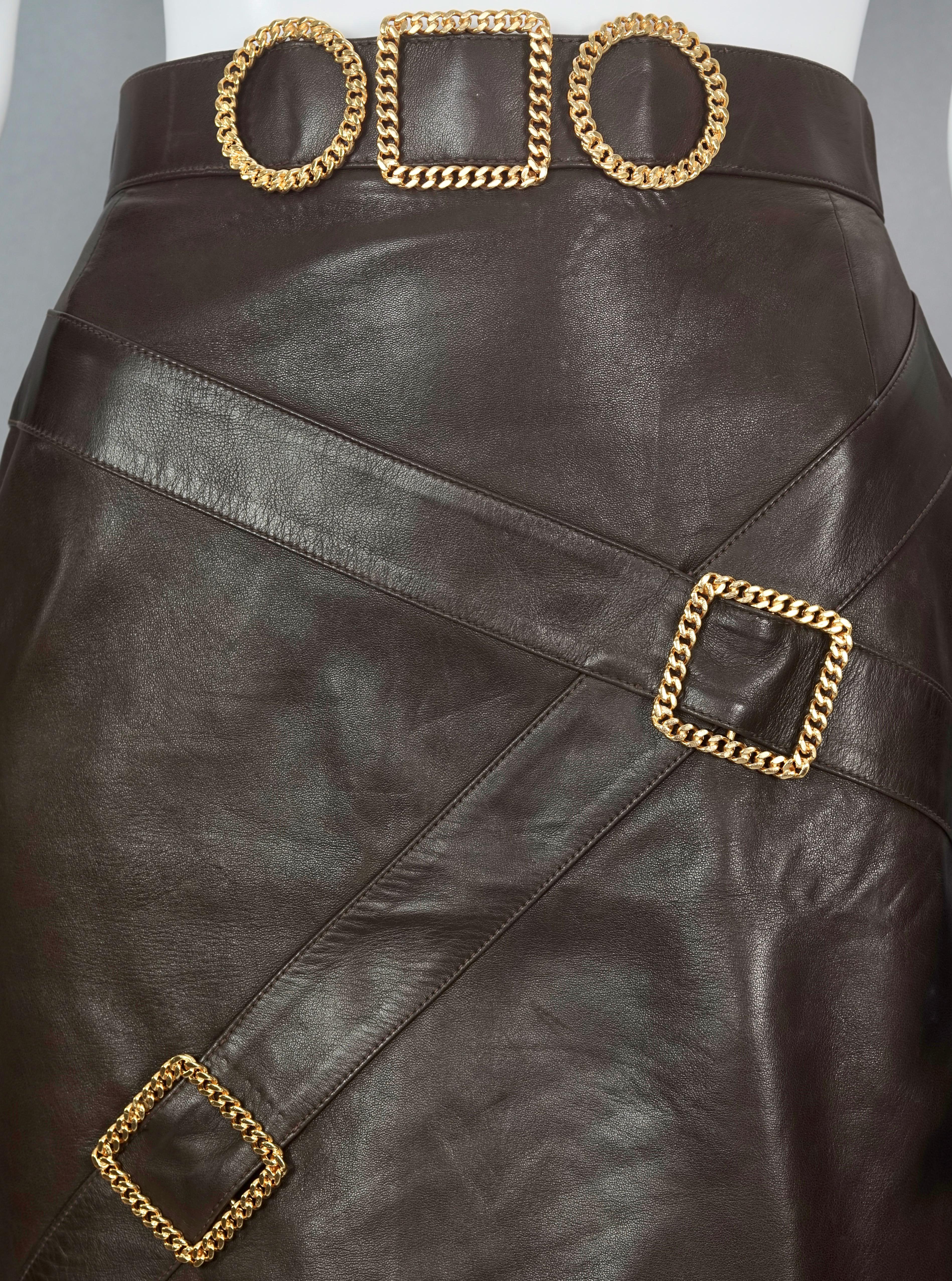 Vintage Iconic CHANEL Buckle Leather Skirt For Sale 2