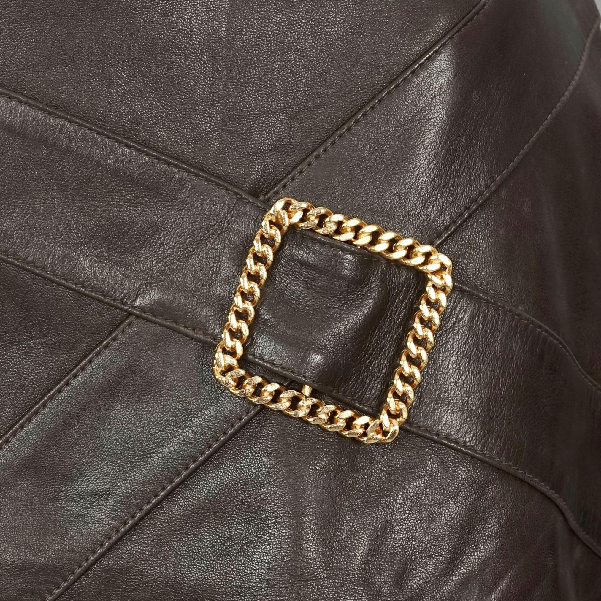 Vintage Iconic CHANEL Buckle Leather Skirt For Sale 3