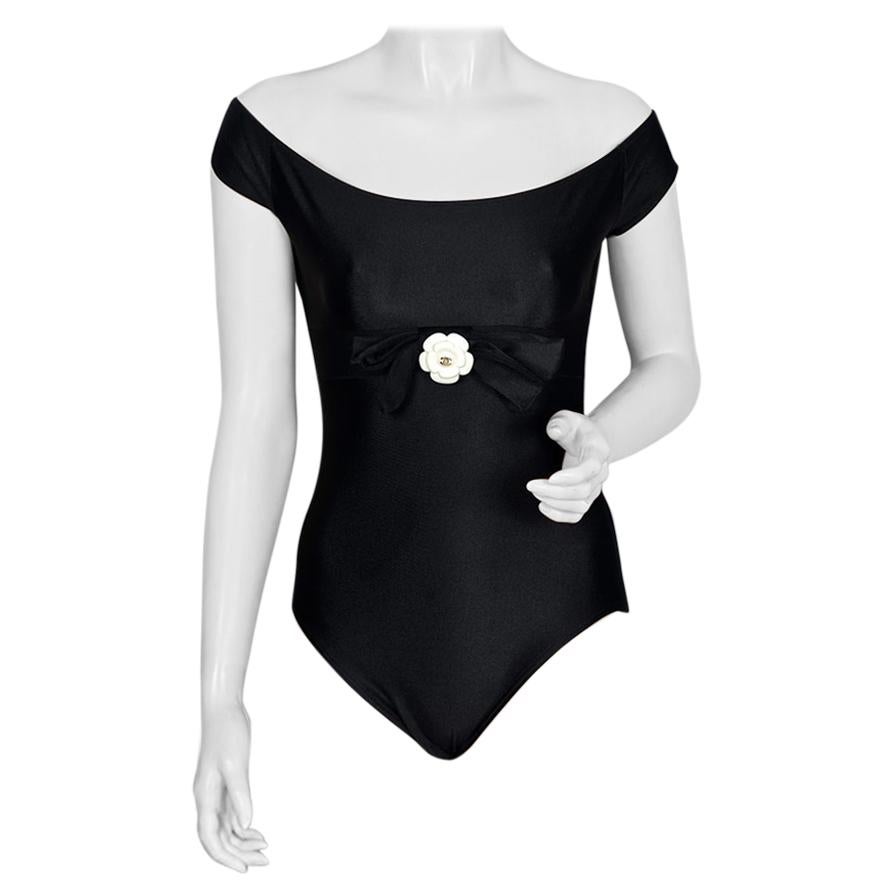 Vintage Iconic CHANEL Camellia Flower Bow Bathing Suit Swimsuit Bodysuit