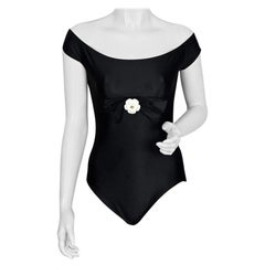Retro Iconic CHANEL Camellia Flower Bow Bathing Suit Swimsuit Bodysuit