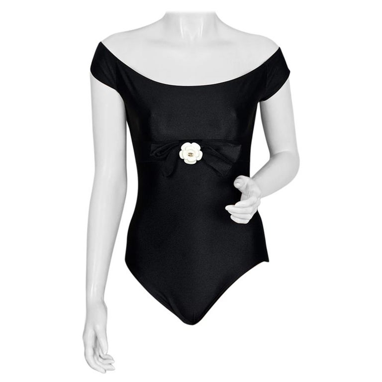Vintage Iconic Chanel Camellia Flower Bow Bathing Suit Swimsuit Bodysuit For Sale At 1stdibs