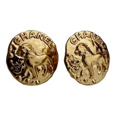 Vintage Iconic CHANEL Lion Disc Earrings