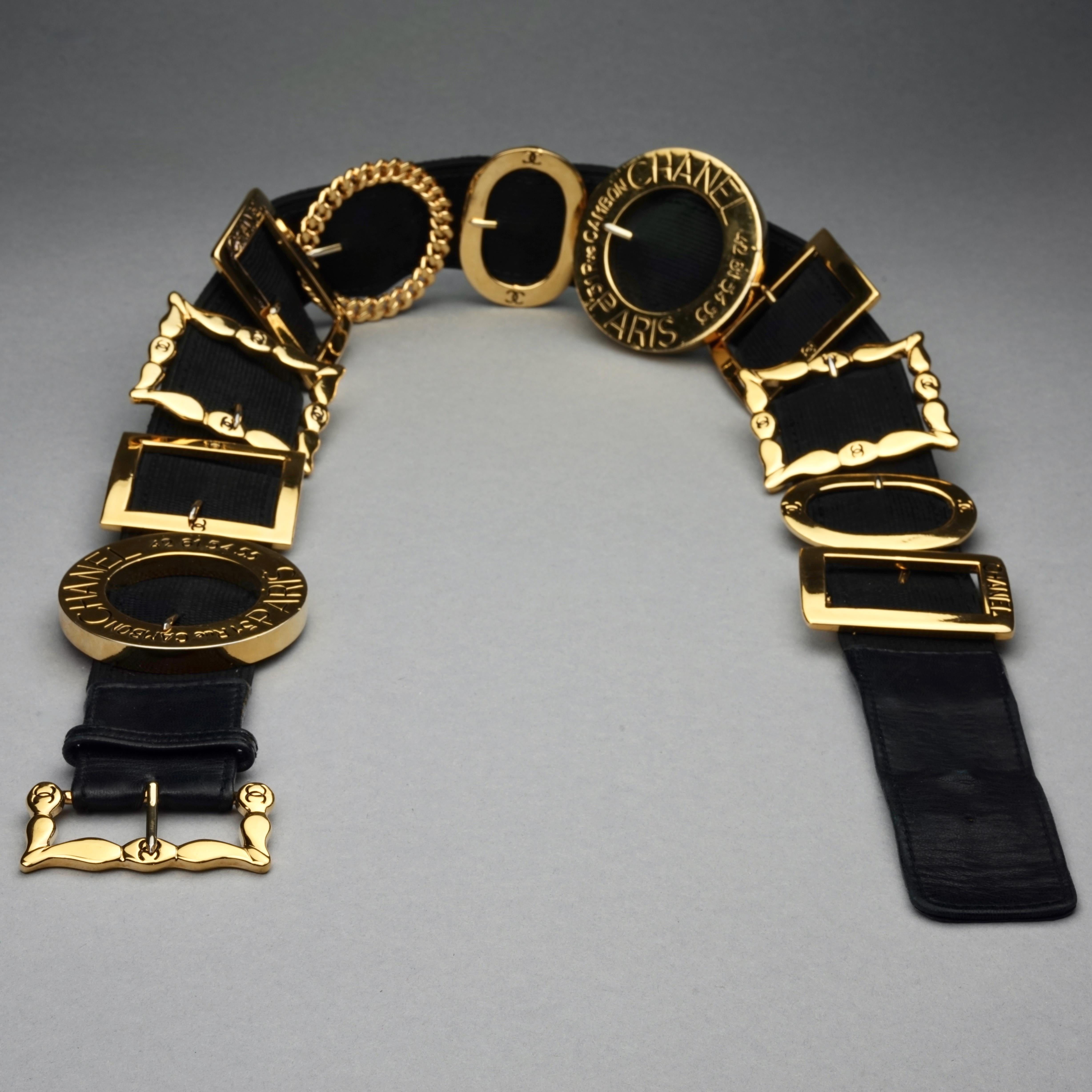 Vintage Iconic CHANEL Logo Multi Schnalle Gürtel (Schwarz)