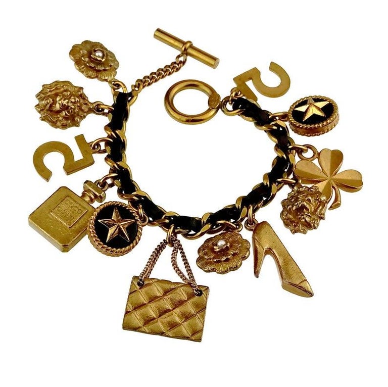 Vintage Iconic CHANEL Lucky Charm Leather Chain Bracelet at 1stDibs