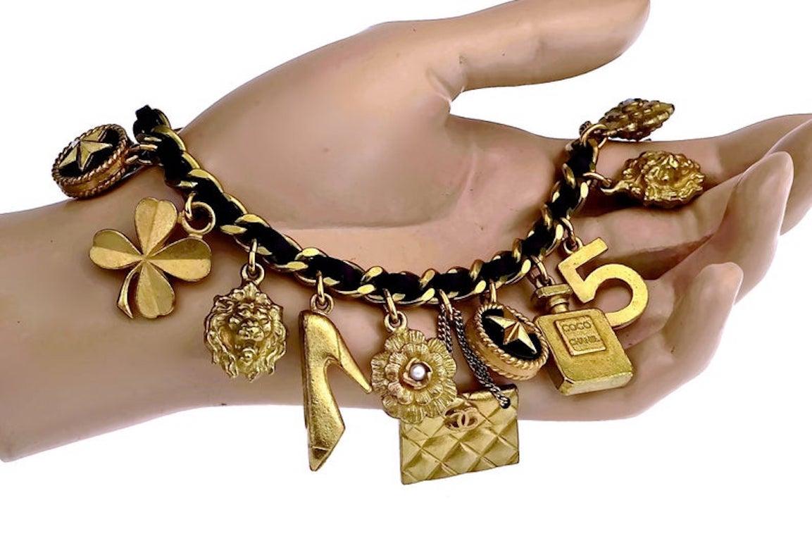 Vintage Iconic CHANEL Lucky Charm Leather Chain Bracelet 1