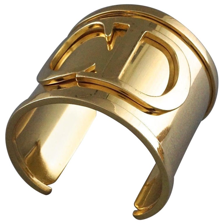 Vintage Iconic CHRISTIAN DIOR CD Logo Initials Wide Cuff Bracelet at