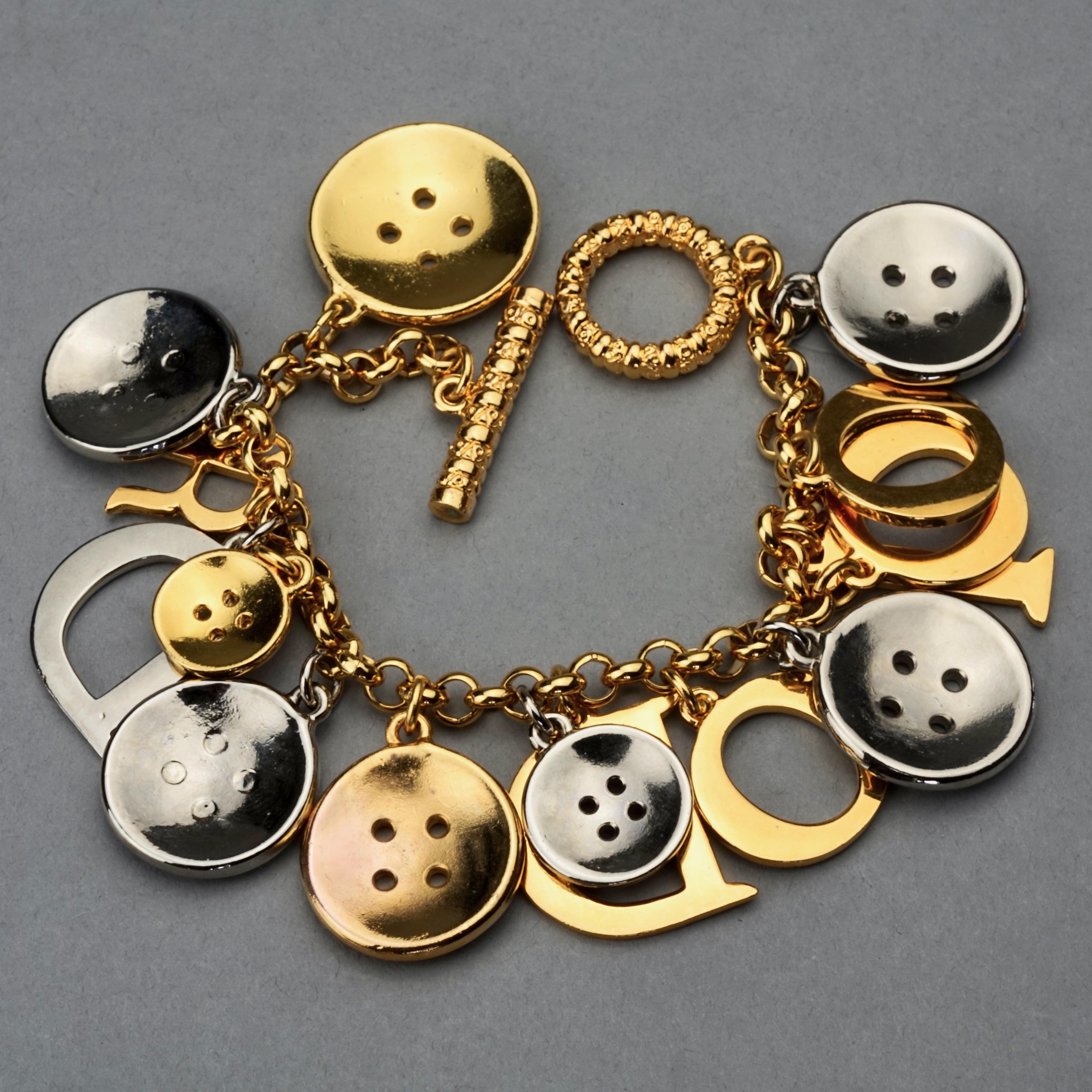 Vintage Iconic CHRISTIAN DIOR Letters and Buttons Charm Bracelet In Excellent Condition For Sale In Kingersheim, Alsace