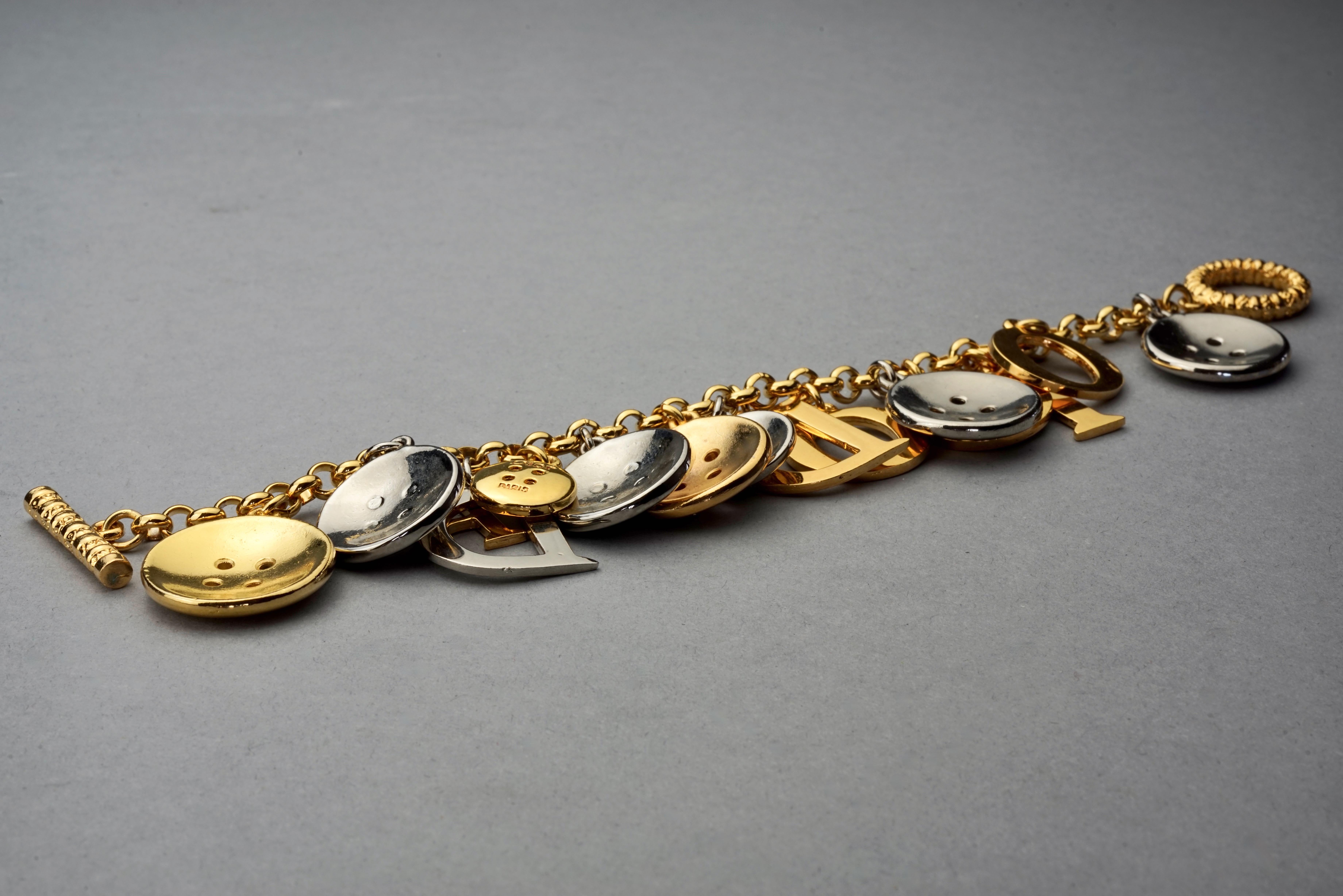 Women's Vintage Iconic CHRISTIAN DIOR Letters and Buttons Charm Bracelet For Sale