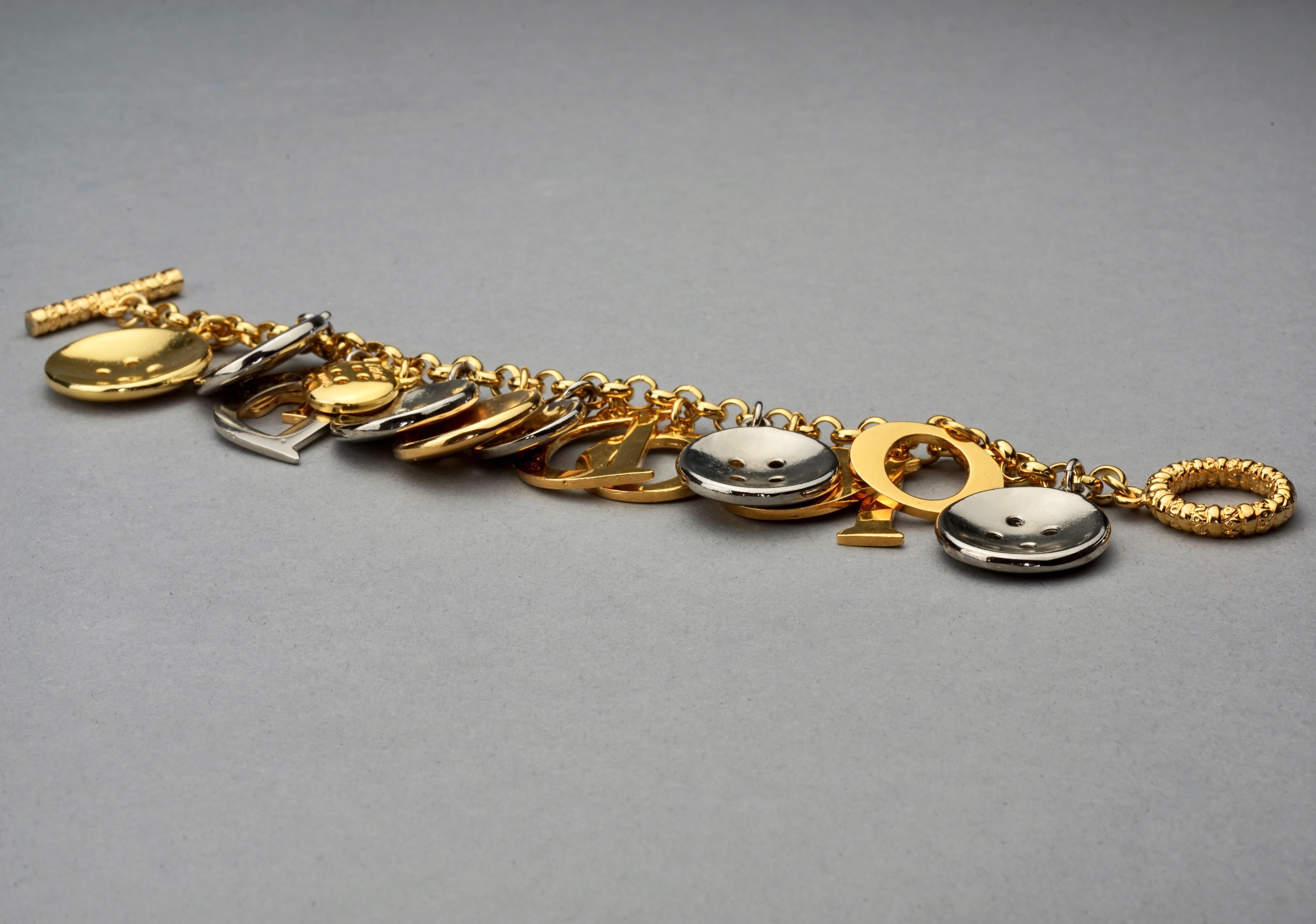 Vintage Iconic CHRISTIAN DIOR Letters and Buttons Charm Bracelet For Sale 1